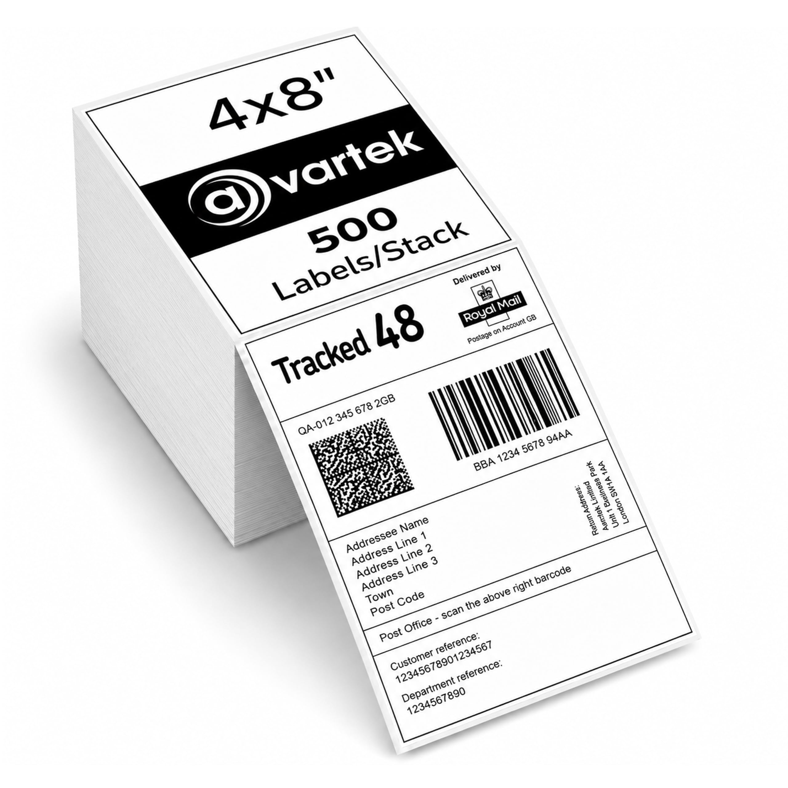 4x8 Direct Thermal Shipping Labels 500 Labels (100 x 200mm) Fanfold Permanent Adhesive Barcode Labels Compatible with Zebra, Royal Mail, Amazon, Etsy, Shopify, FedEx & Thermal Printers