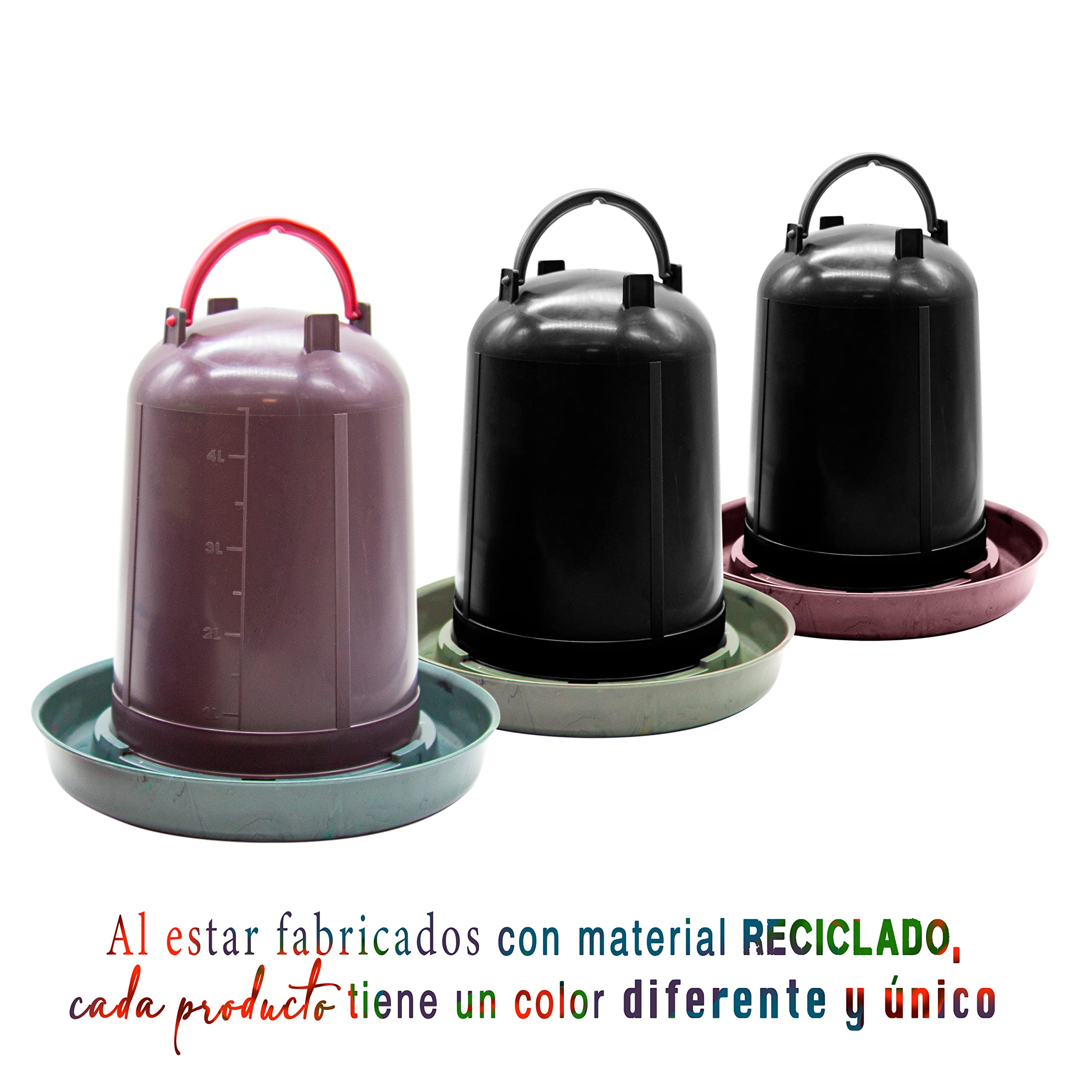 Bebedero Aves de Corral - Bebedero Eco Reciclado 3 litros - Bebedero para gallinas Fabricado en plástico Reciclado - Producto para gallineros ecológicos