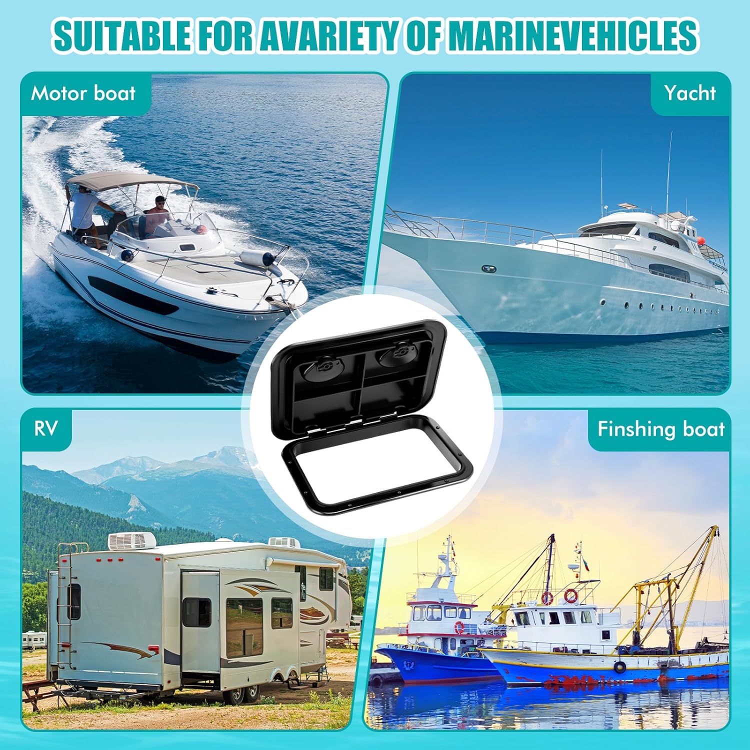 2 Pcs Marine Deck Access Hatch Rectangle Boat Deck Hatch & Lid with 20 Screws Non Slip Surface for Marine Yacht RV Truck Vent Accessories