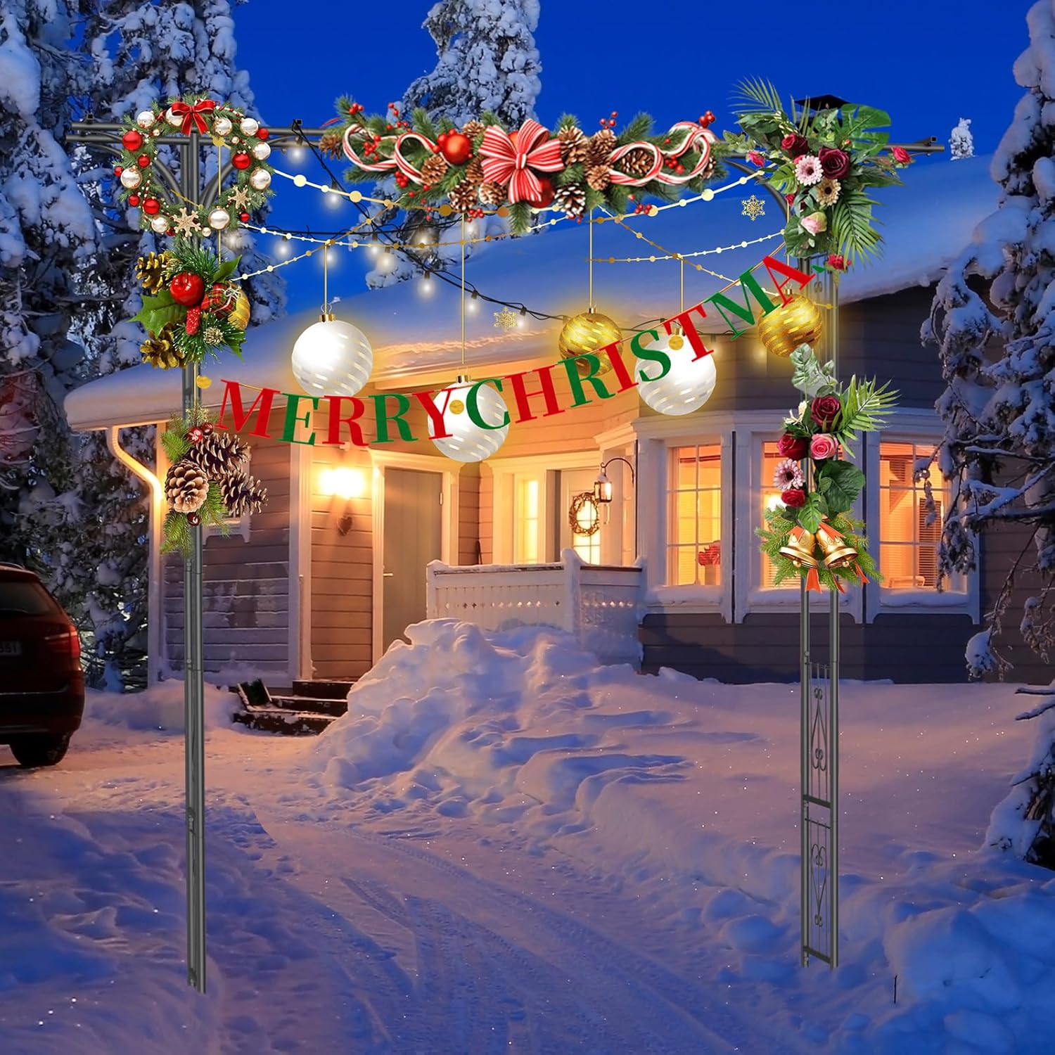 Garden Arch Trellis 7FT Wedding Arch Backdrop Stand,Metal Garden Arbor Trellis for Plant Climbing Outdoor, Plant Arch with Anchored Pile, Flower Arch Stand Balloon Decor,Archway Pergola