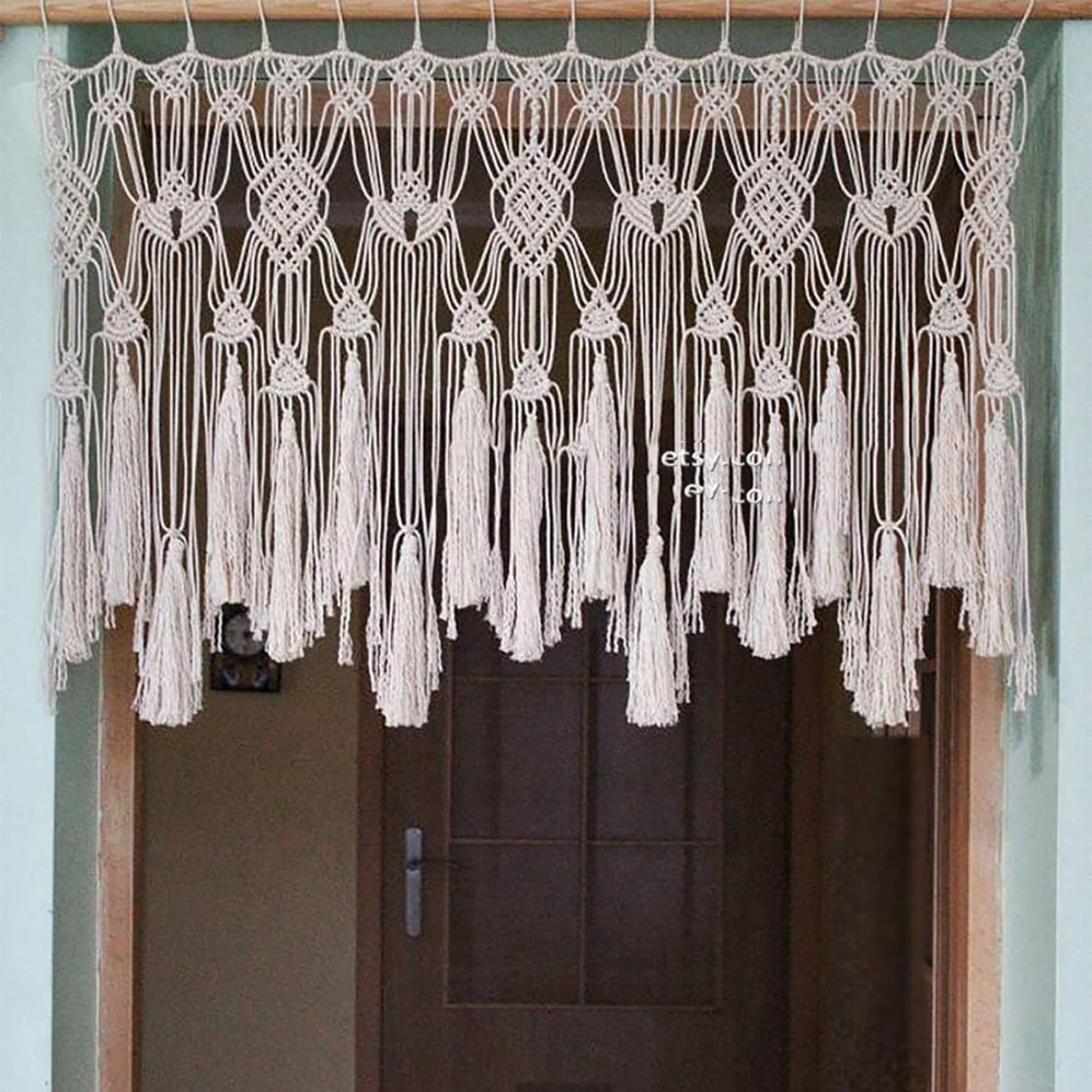 Cortinas de macramé para Ventanas, Cenefa de macramé Tejida con Cuerda de algodón, Cenefa Bohemia Corta para Colgar en la Pared para Puerta de balcón de Cocina, Dormitorio, 47x22 Pulgadas-