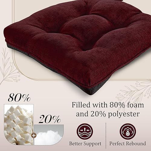 Miniatura 4 de Cojines para sillas de comedor, 17 x 17 pulgadas, antideslizantes, para sillas de cocina con lazos ajustables, cojines de espuma viscoelástica para