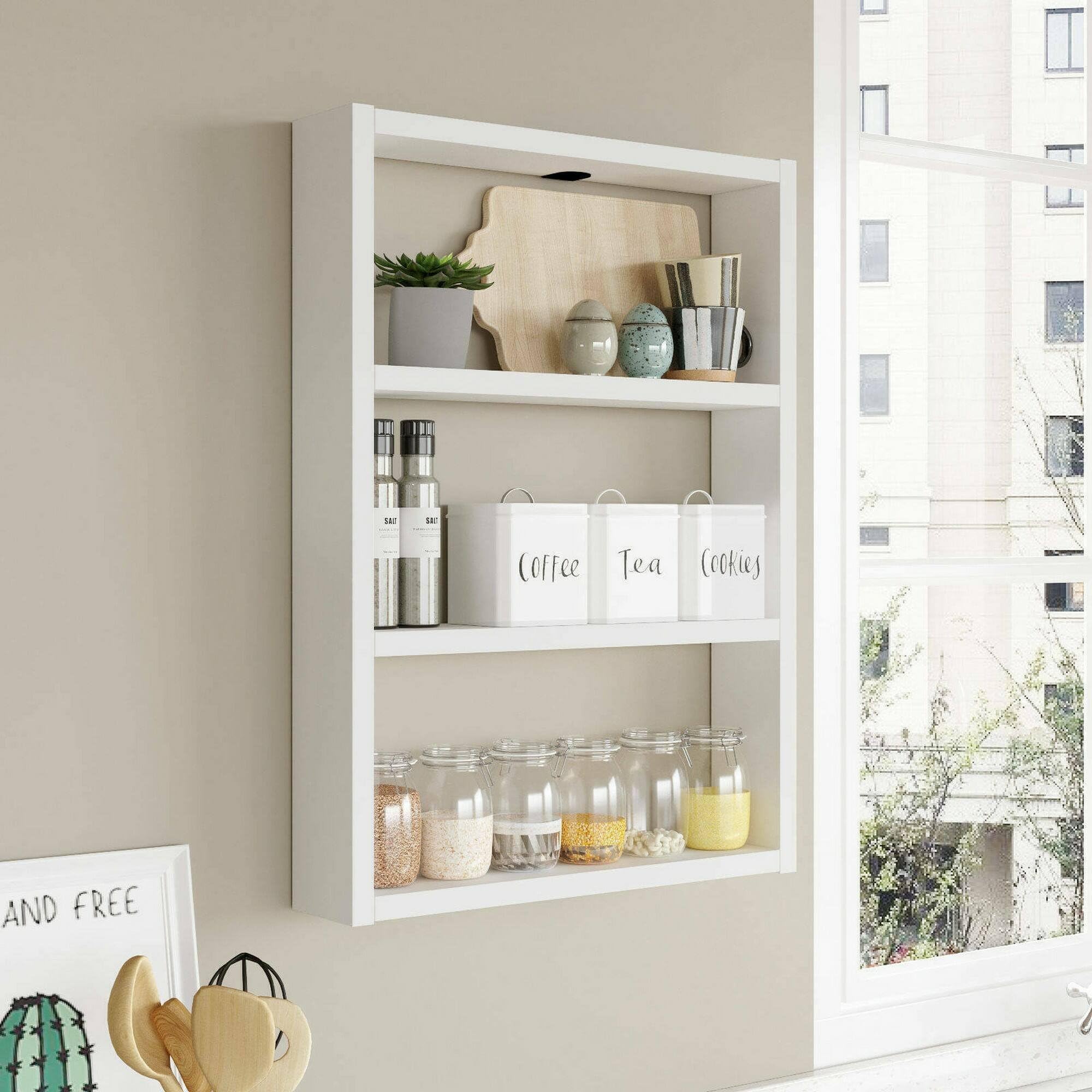 Dmora - Mensola Albali, Scaffale, Ripiano a muro, Scaffalatura multiuso, 43x9h60 cm, Bianco