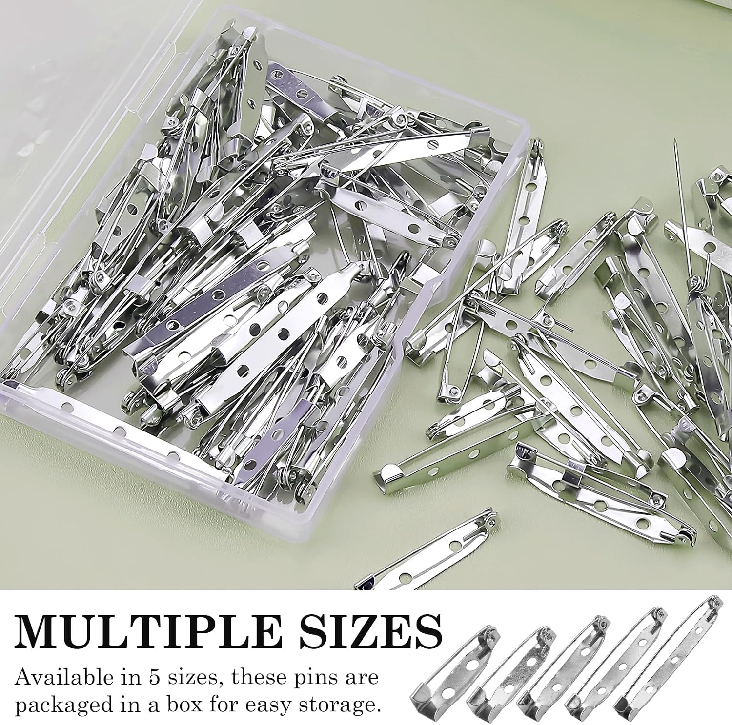 100pcs Silver Safety Bar Pins with 3 Holes, Flat Bar Pins 20mm-45mm Brooch Pin Backs for DIY Crafts Jewelry Making Making Badge Tag Tie Tacks Citation