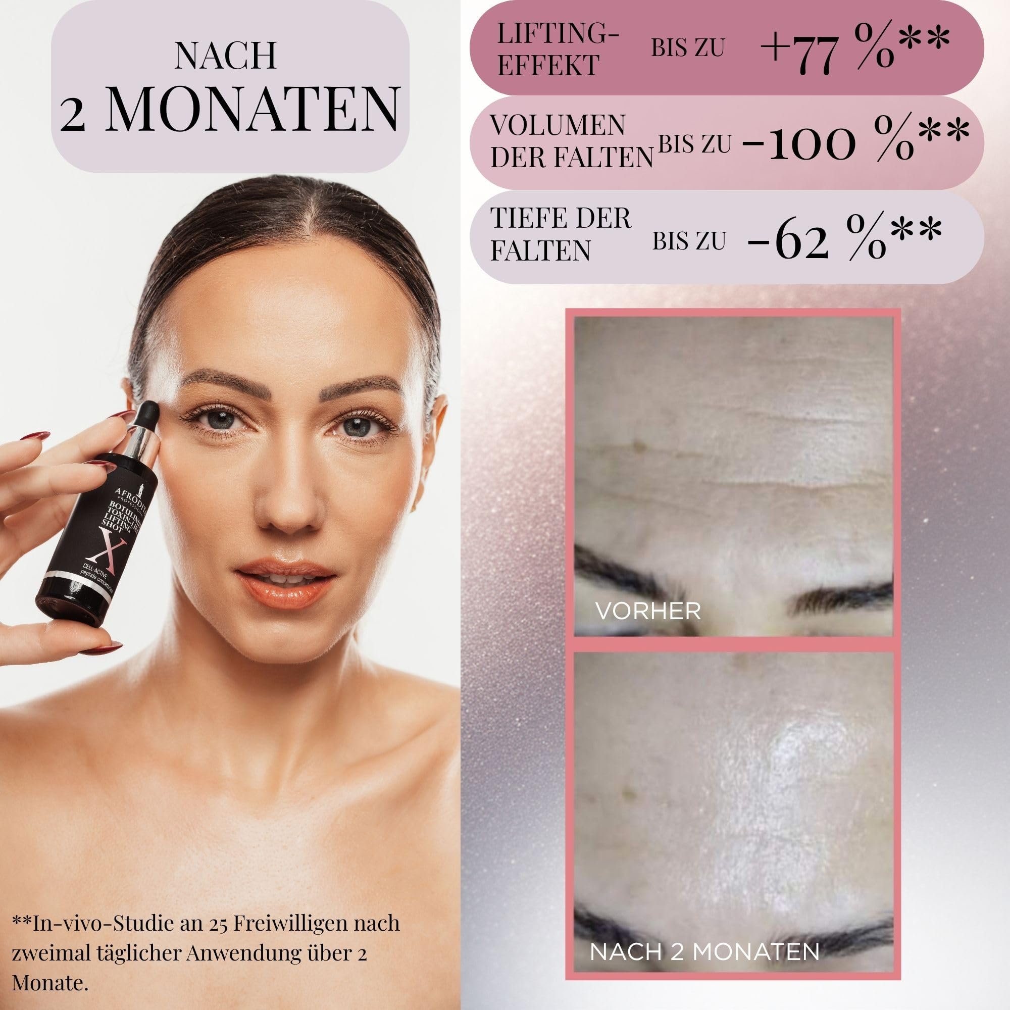 Afrodita Professional Botulinum Toxin-Like X Lifting Shot Peptid-Gesichtsserum gegen Mimikfalten Anti-Aging Lifting Konzentrat für glattere straffere Haut 30 ml