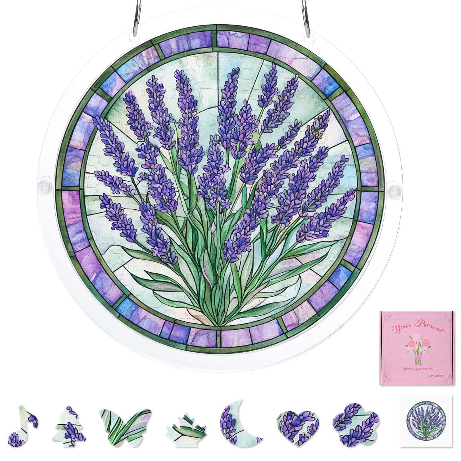 Acrylic Puzzle Suncatcher, 83 Pieces Lavender DIY Acrylic Sun Catcher Puzzle Kit for Doors Garden Window Hanging, Gifts for Mom, Wife, Sisters, Besties, 18cm