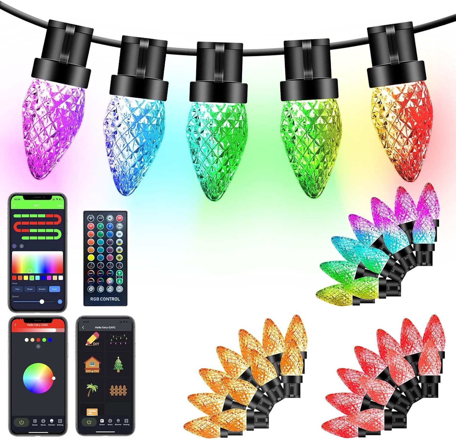 Smart C9 Christmas Lights Outdoor, 66Ft 100 LED RGB Christmas Tree