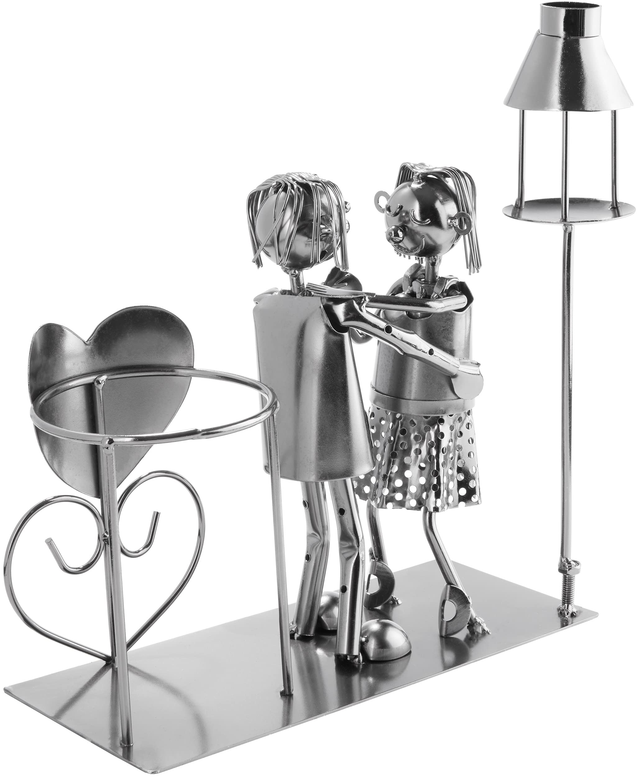 BRUBAKER Portabotellas de Vino con Farol para Candelita - Escultura Metálica Portabotellas 26,5 cm Regalo de Vino