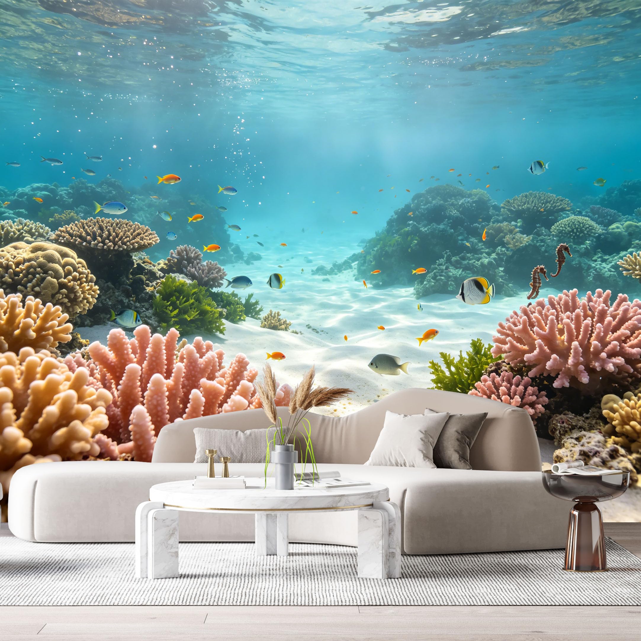 Custom Size Wall Murals Ocean Marine Tropical Coral Reef Underwater Fish SelfAdhesiveWall Fabric Removable Wallpaper Wall Decor for Living Room Bedroom Bathroom
