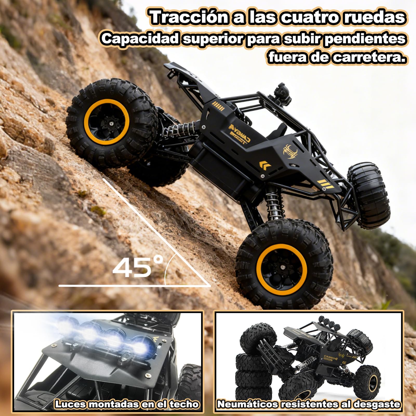 Jiakora 1:12 Coche Teledirigido Grande, 2.4GHz Coche RC Juguetes, Coches Teledirigidos 4x4 de con Luces, Monster Truck Teledirigido, 2 Baterías, Juguetes Coches para Adultos y Niños Mayores de 6 años