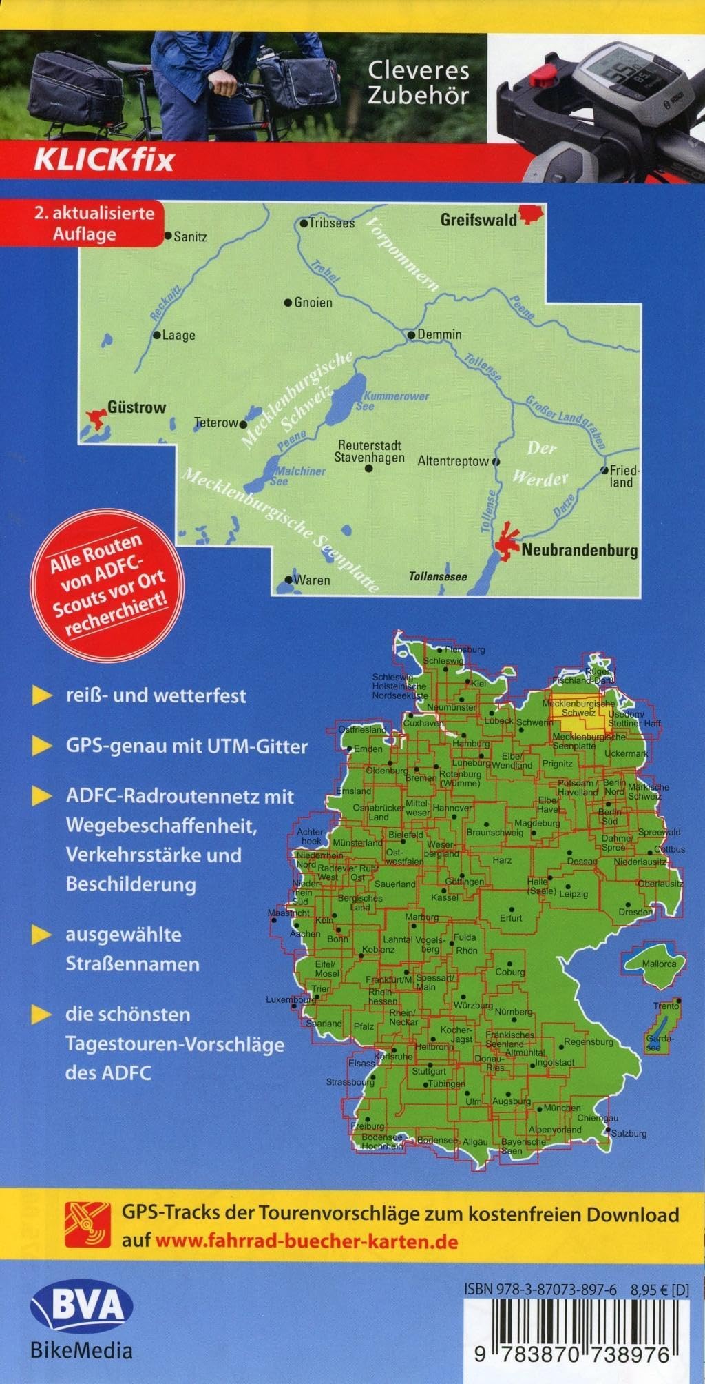 Mecklenburgische Schweiz / Vorpommersche cycling map: mit Tagestourenvorschlägen, reiß- und wetterfest, E-Bike-geeignet, GPS-Tracks-Download: 708