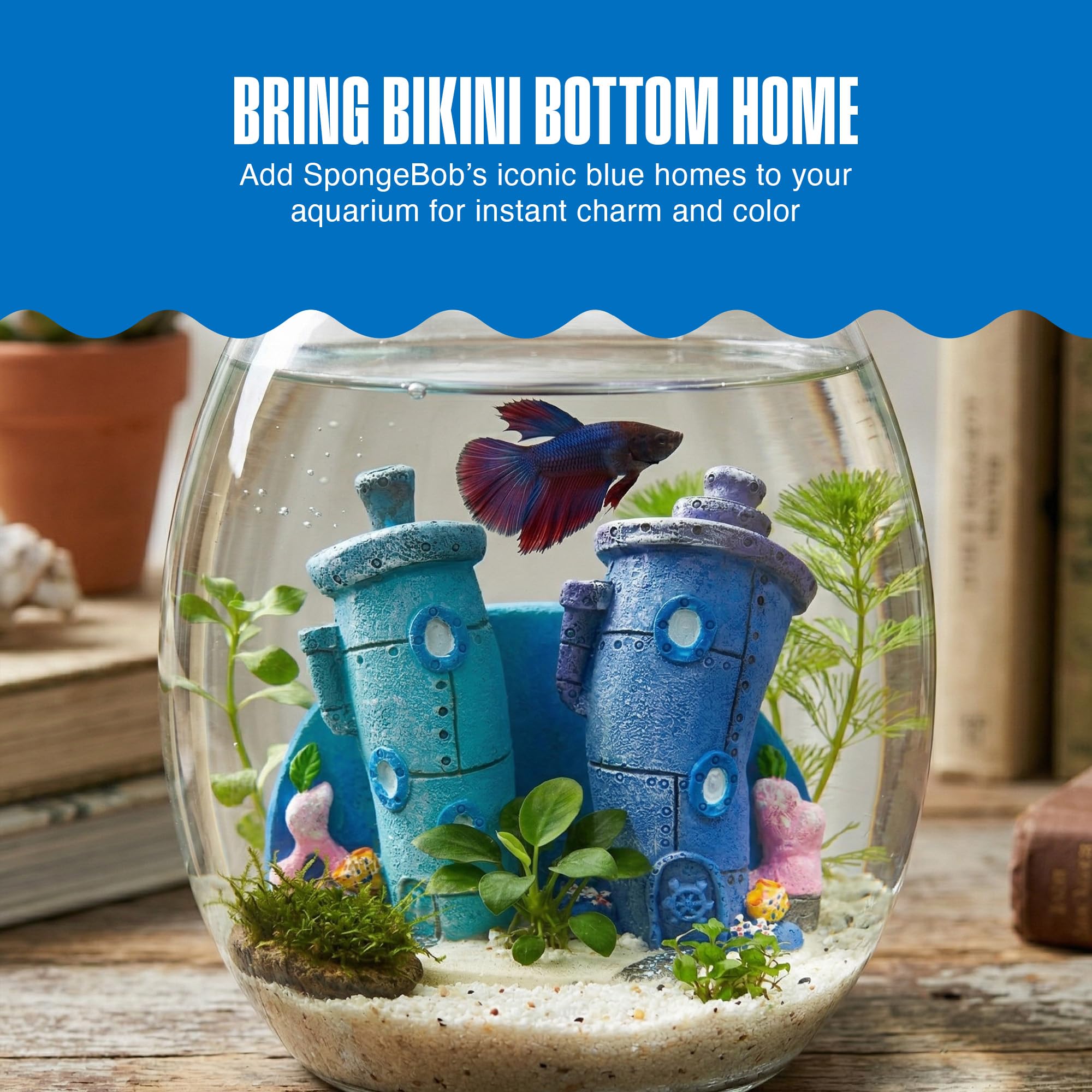Penn-Plax Spongebob Bikini Bottom Homes - Aquarium Decor - Durable Resin Aquarium Ornament for Betta Bowls, Small Fish Tanks, or Nautical Displays - Safe for Freshwater & Saltwater