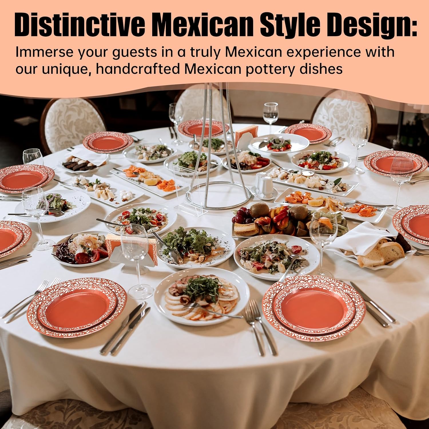 Meanplan 250 Pcs Platos De Barro Mexicanos Fiesta Paper Plates Napkins Forks Tableware Set for 50 Guests Cielito Lindo Party Decoration Mexican Terracotta Clay Pottery Themed for Birthday Wedding