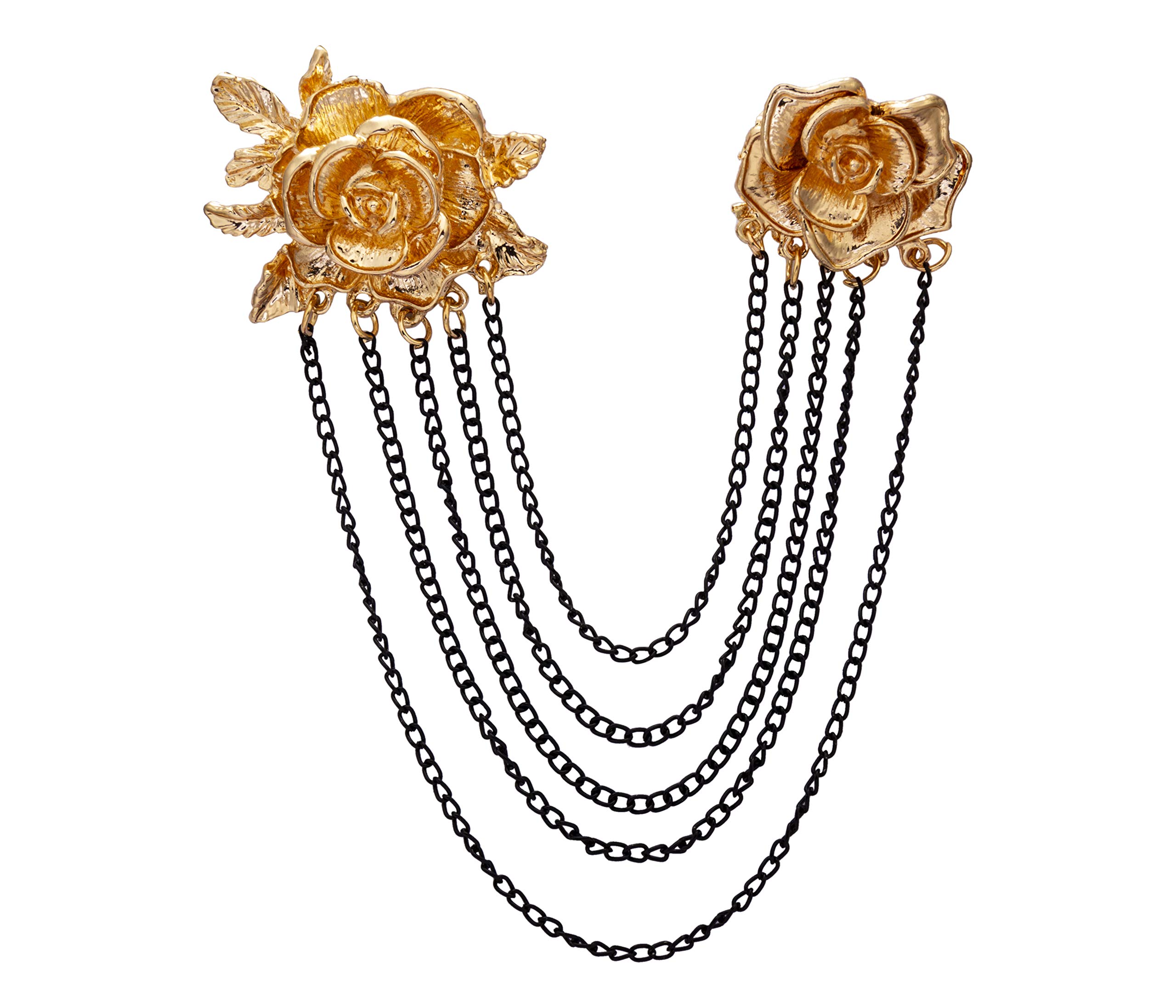 AN KINGPiiN Lapel Pin for Men Elegant Rose with Hanging Chain Formal Executive Brooch Suit Stud, Shirt Studs Men's Accessories (Black), Metal-image-38