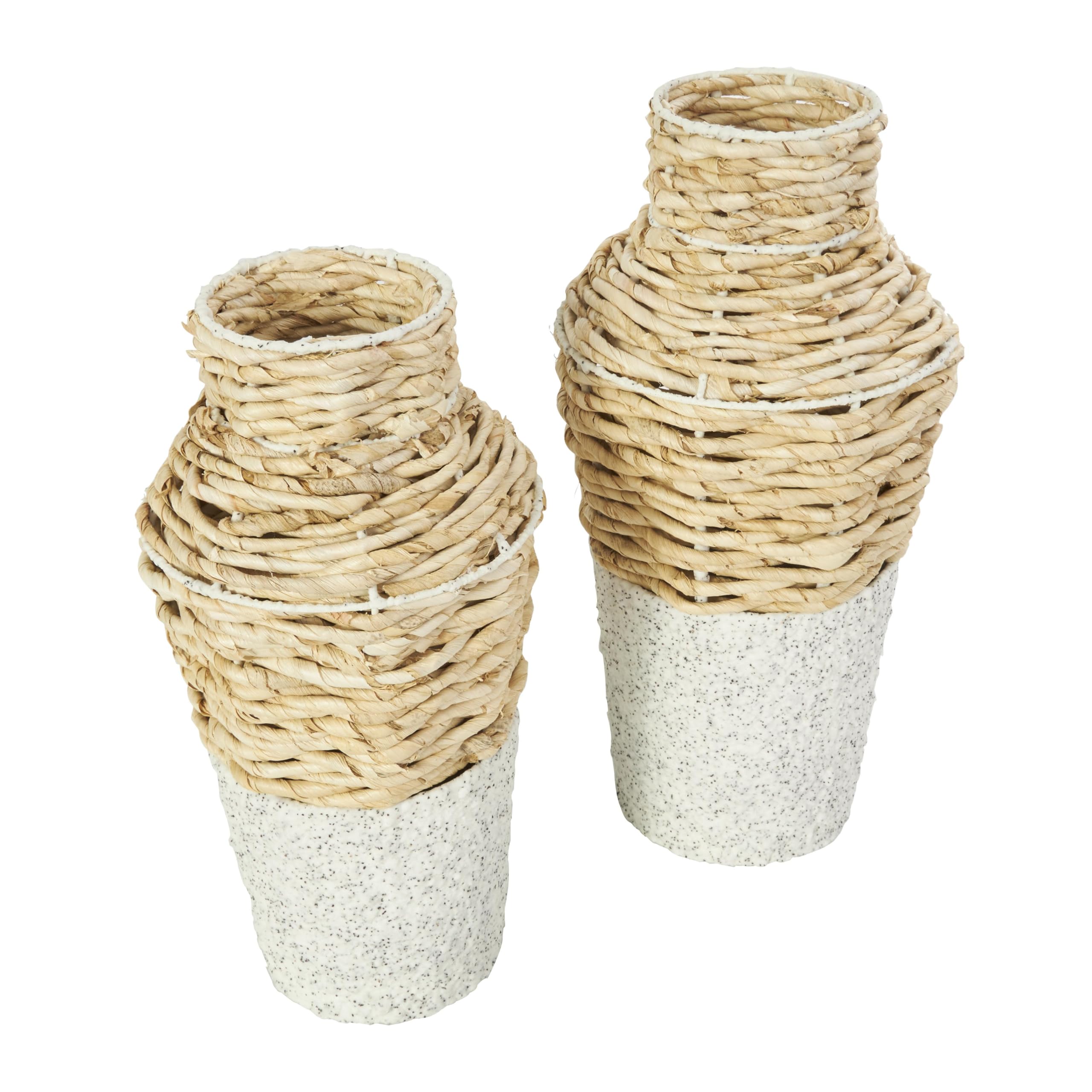 Deco 79 Set di 2 vasi decorativi in alga marina intrecciata con basi bianche e nere maculate, per la decorazione della casa, 40,6 cm, 38,1 cm di altezza, marrone