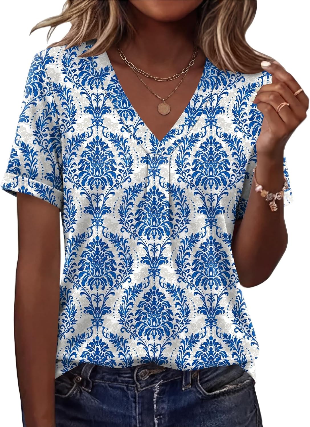 AKEWEI Womens Tops Short Sleeve Shirts for Women V Neck Business Casual Tunic Spring Fashion Clothes 2026