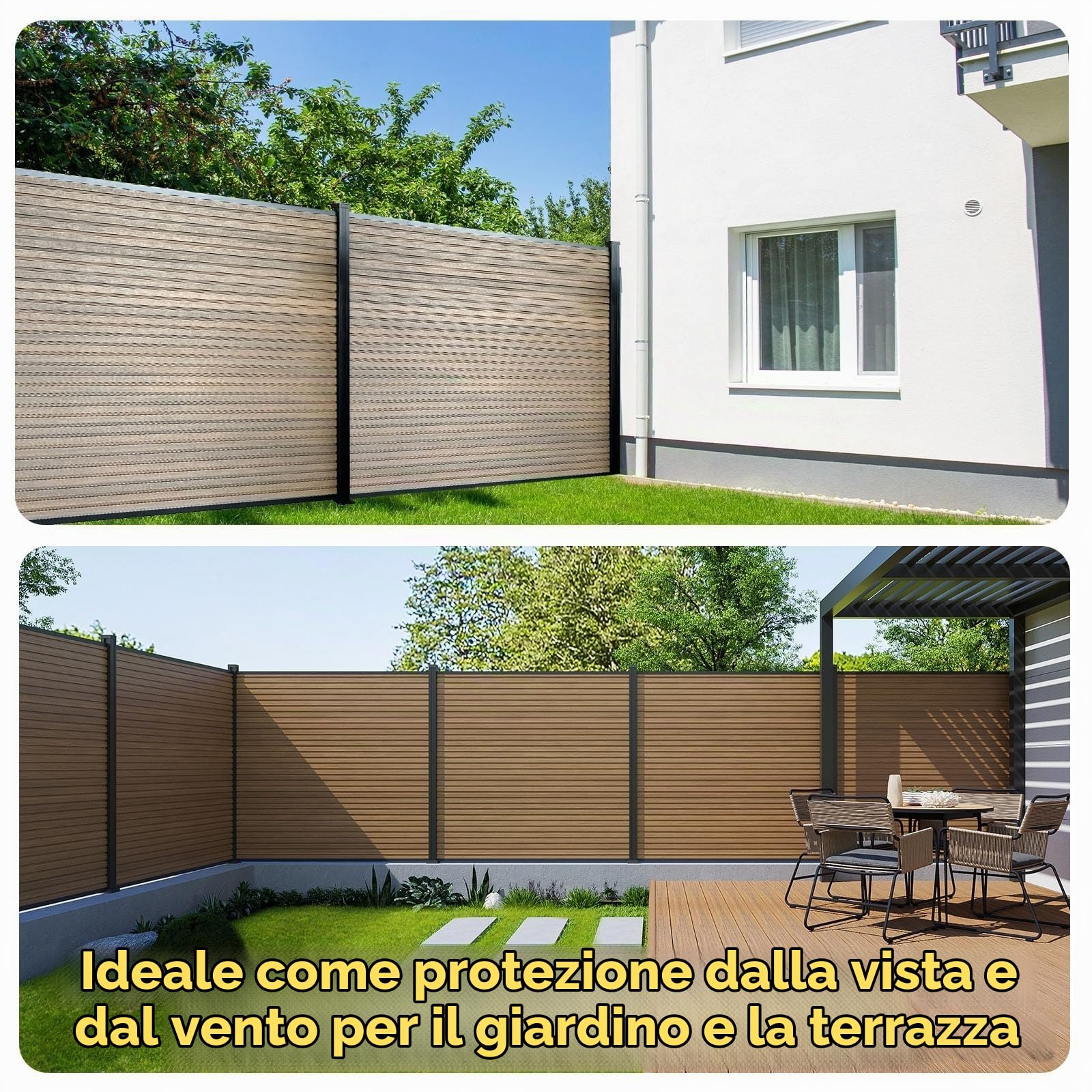 KARAT Recinzione da Giardino in WPC Resistente ai Raggi UV, Gelo e Neve - Protezione Visiva con Pali in Alluminio - Kit Completo di Montaggio Facile - Recinzione per Giardino, Terrazza, Garage (Legno