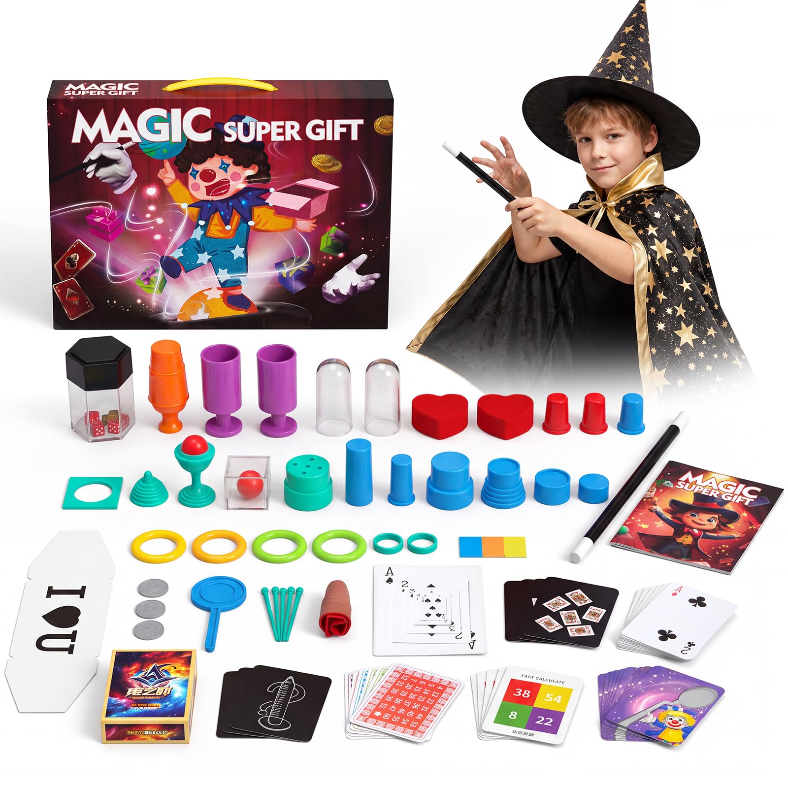 Milduall Magic Kit for Kids, 30 Magic Tricks Set with Magician Cape&Hat