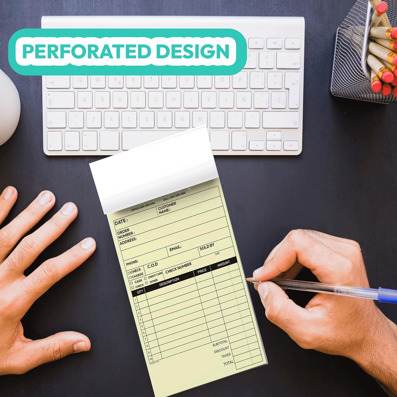 Custom 5.5" X 8.5" Invoice Receipt Book, (100 Sets) Carbonless NCR Invoice Book in 2-Part Duplicate Receipts, Estimates, Purchase Orders, Sales Orders, Price Forms with Your Company/Business Name