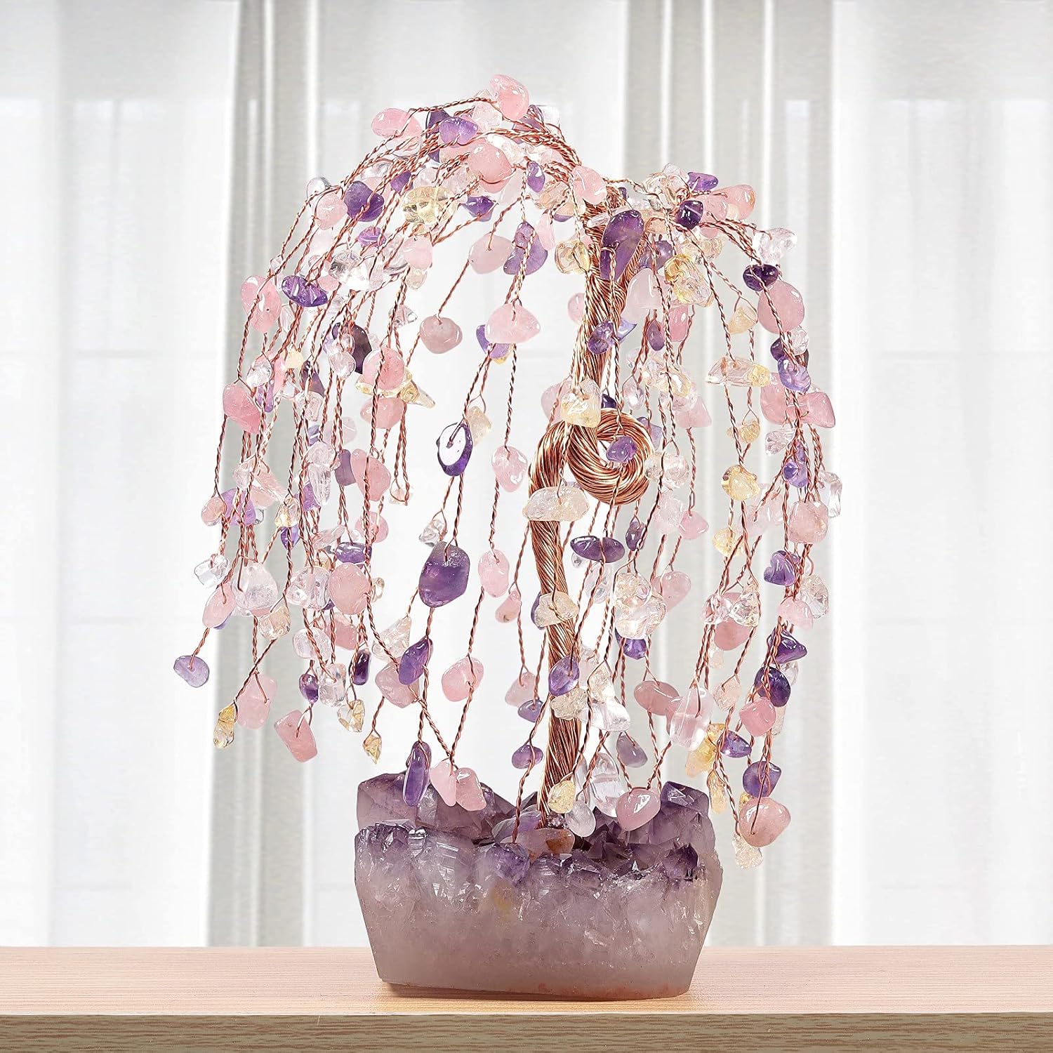 KYEYGWO Natural Crystal Money Tree with Amethyst Cluster Base Energy Healing Bonsai Feng Shui Ornament for Home Office 5.5"-6.7" High - Image 5