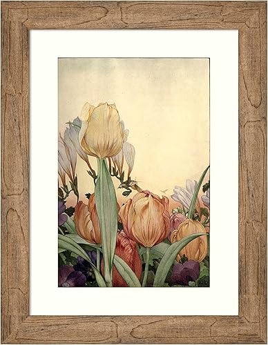 Amanti Art Lienzo decorativo para pared de 24 x 18 pulgadas, diseño de tulipanes de fantasía de jardín, decoración vintage, pequeño póster para sala