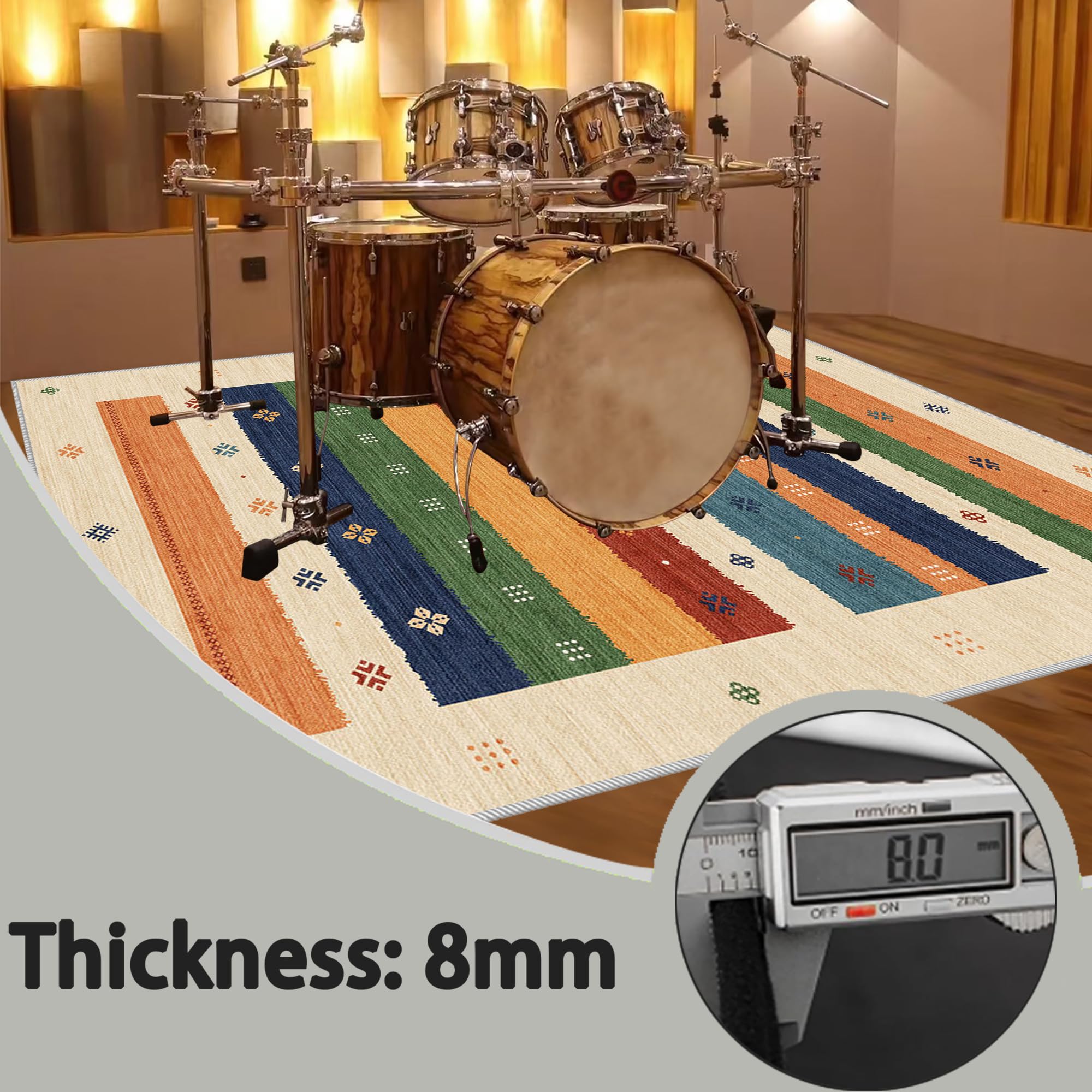 Tappetino per Batteria e Percussioni Tappeto Batteria Tappeto a Tamburo Insonorizzato Tappeti Rettangolari Antiscivolo per Batteria Elettroniche Rullante Acustica Grancassa Drum Carpet 200 x 160 cm