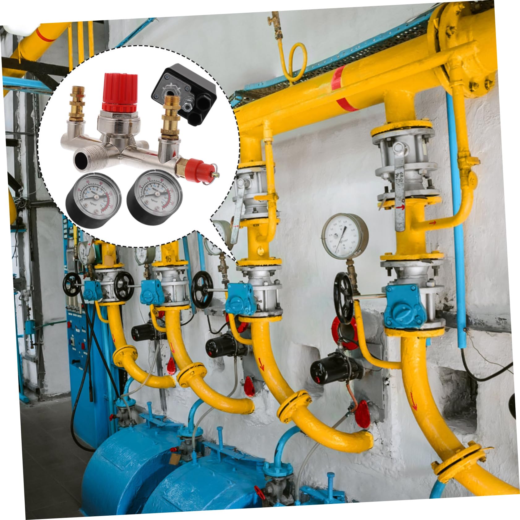 Pressostato per Compressore Aria con Manometri Regolatore 175psi | Interruttore di Controllo Pressione, 16a, Metallo e Plastica, per Compressore Aria