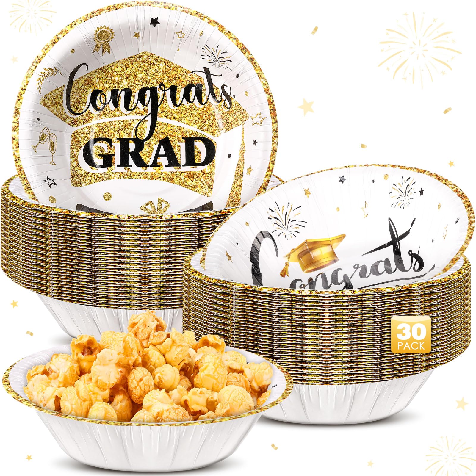 Ziliny 30 Pcs 16 oz Graduation Party Supplies Congrats Grad Disposable Paper Bowls Bulk Class of 2026 Soup Serving Bowl for Cold and Hot Food Salad