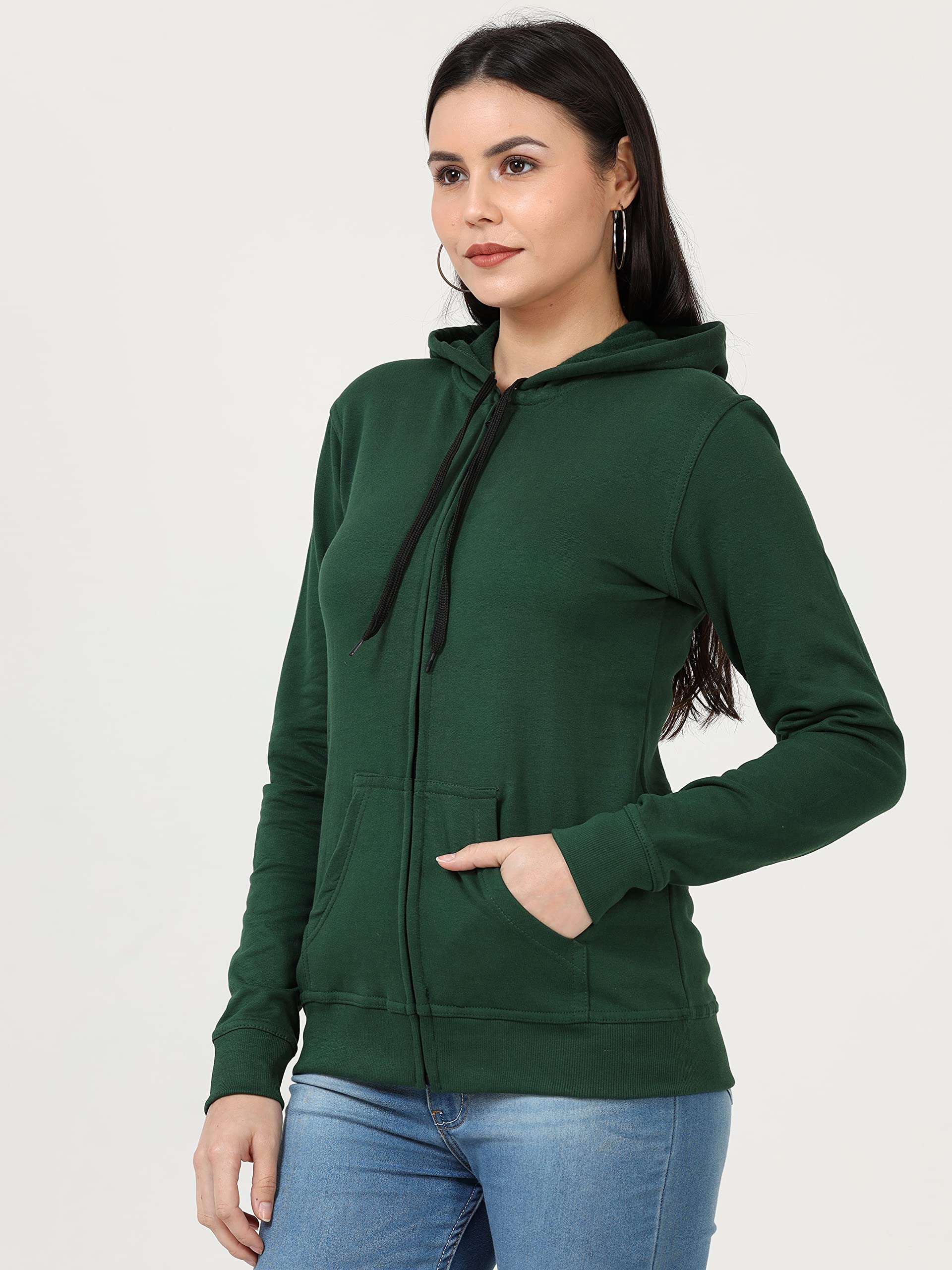 FLEXIMAA Women's Cotton Hooded Neck Regular Sweatshirt (whooolivegreen-m_Olive Green_M) - Image 3 thumbnail