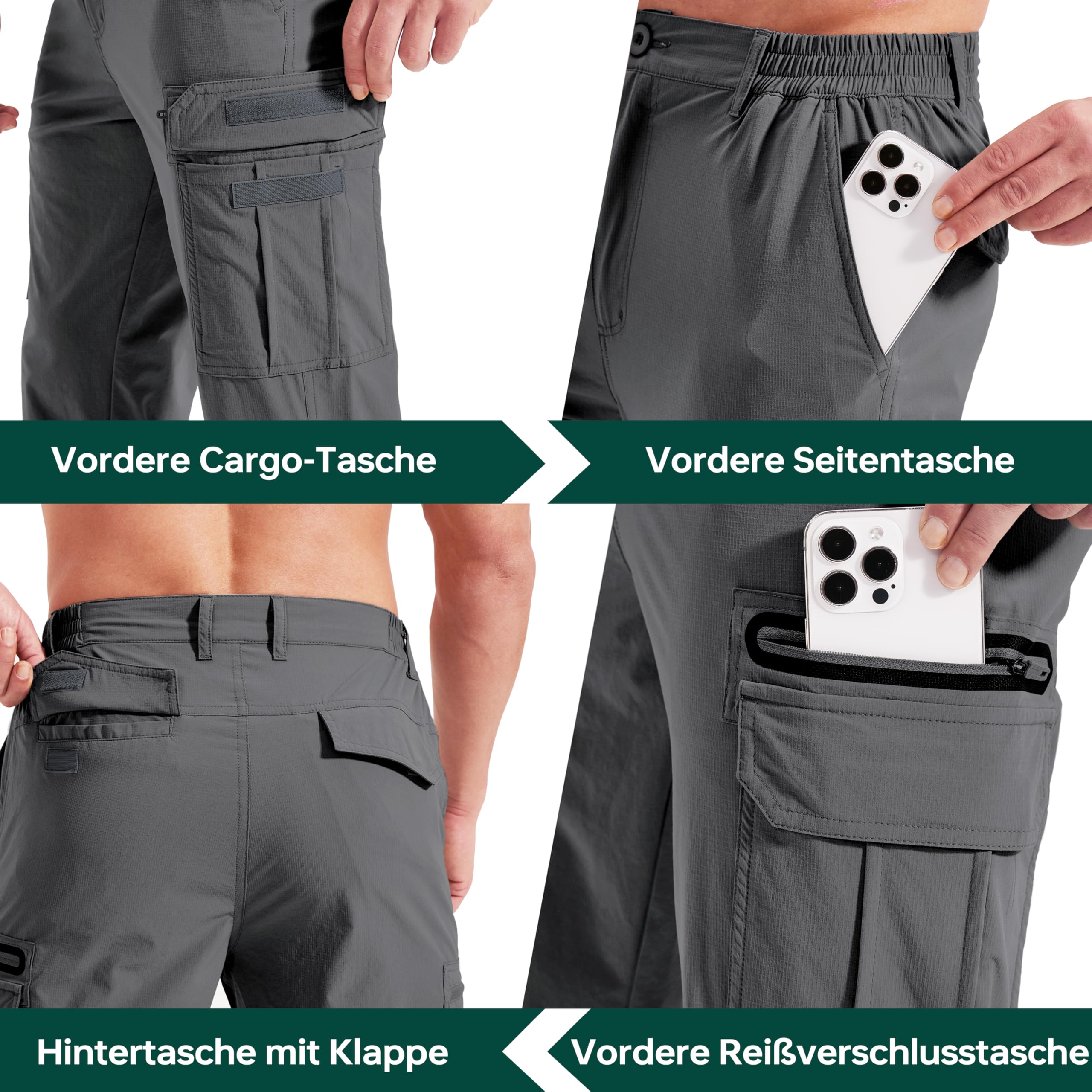 NATUVENIX Pantalones de senderismo para hombre con cremallera off, pantalones de trekking para hombre, ligeros, cargo de verano, pantalones de trabajo para hombre, elásticos