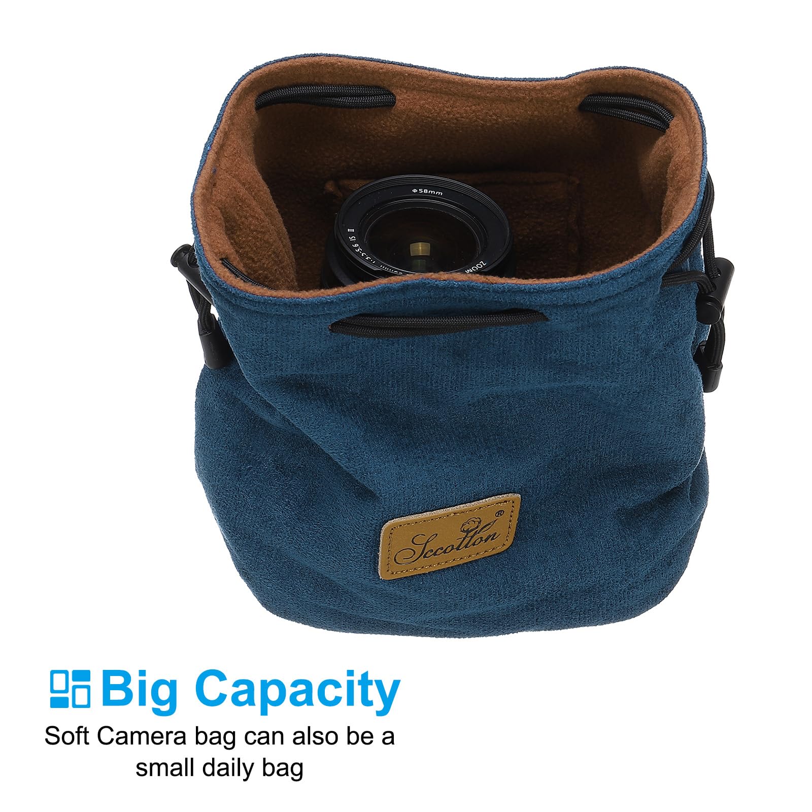 PATIKIL Pochette Souple pour Appareil Photo, Taille L, Étui de Protection Antichoc avec Cordon de Serrage en Flanelle Compatible avec Les Objectifs d'Appareil Photo Nikon, Bleu