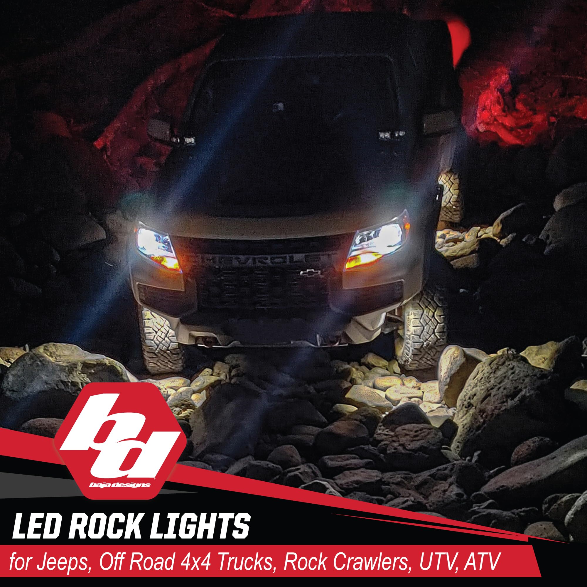Baja Designs Kit luci LED Rock - 4 pz. LED con cablaggio (bianco)