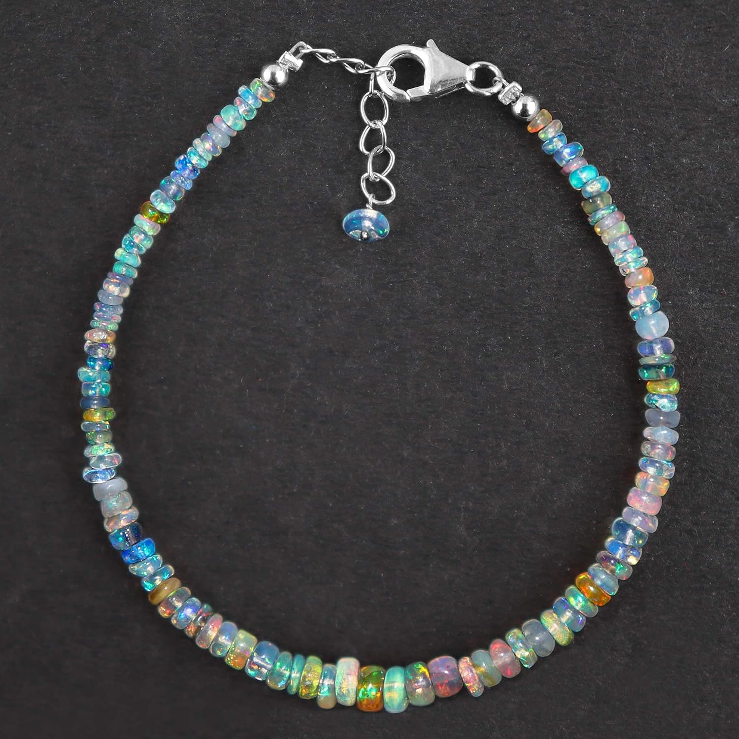 InfinityGemsArt Natural Black Opal Gemstone Dainty Beads Bracelet Women, October Birthstone, Healing Crystals, Gorgeous Jewelry Gift, 925 Sterling Silver Chain 8 inch - Image 3