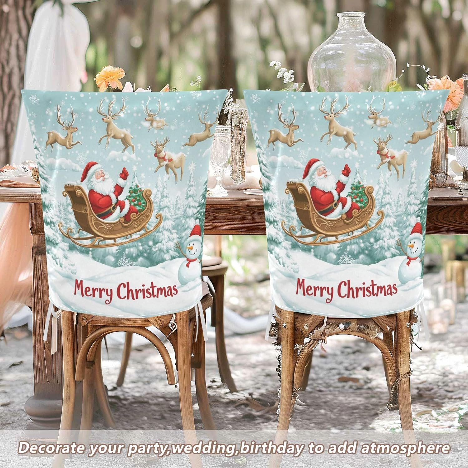 MNSRUU Christmas Chair Back Cover for Dining Room,Santa Claus Chair Slipcovers Set of 6, Snowman Chair Cover for Kitchen Hotel Holiday Party Decor,158