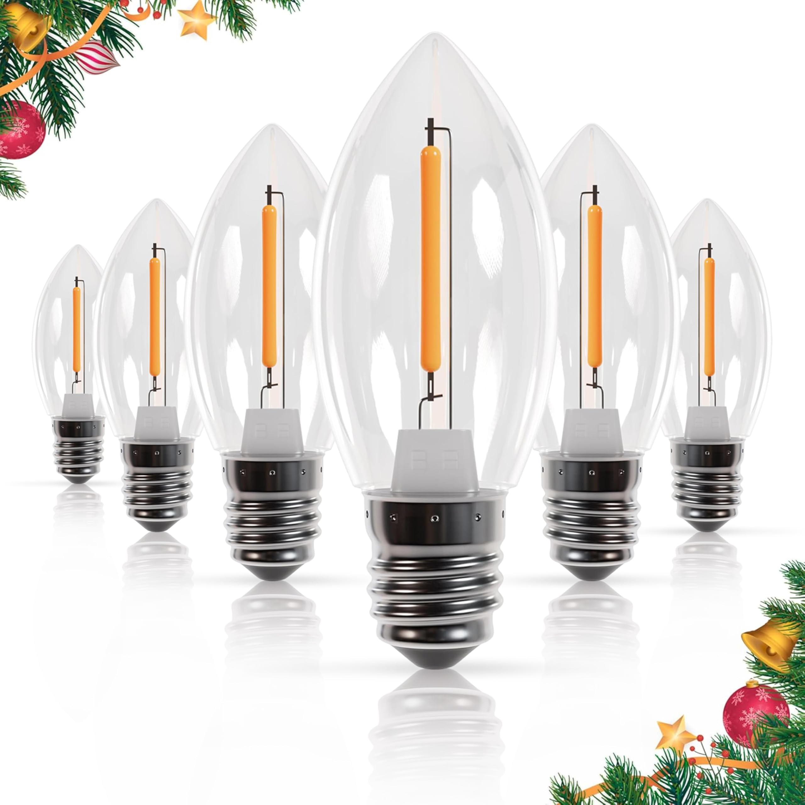BlueStars 3W C7 LED Light Bulbs, E12 Candelabra Base 120V 15W Equivalent, 2700K Warm White, Non-Dimmable, Clear Glass for Indoor Outdoor Holiday Home