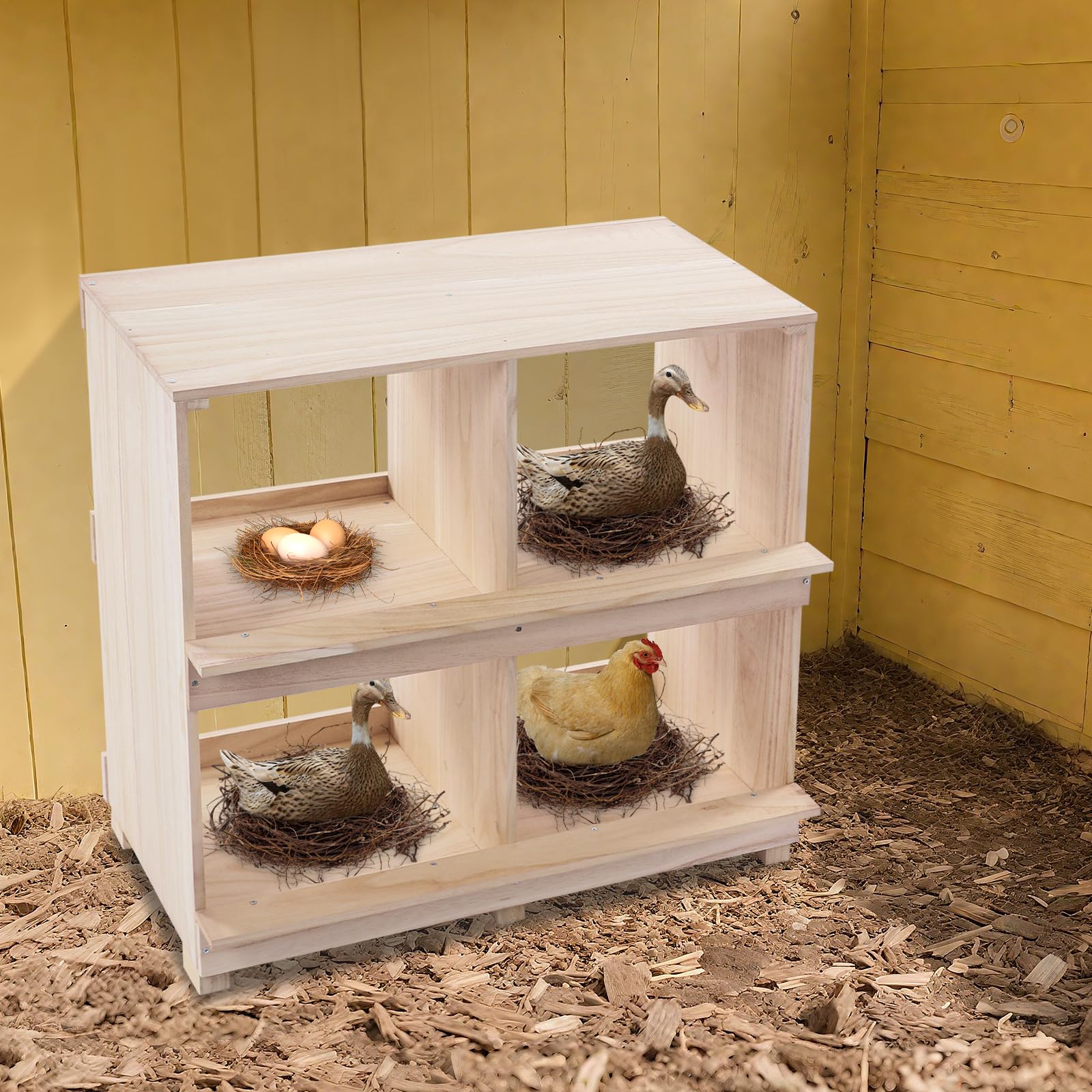 Pollaio 4 galline legno 4 nicchie 64x36x66cm ovaiola interna naturale