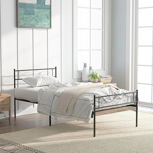 Miniatura 10 de wOod-it Base de cama individual con cabecero, plataforma de metal de 12.8 pulgadas, base de colchón de listones de acero resistente sin ruido, no