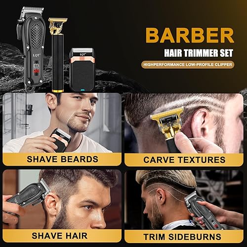 Miniatura 7 de Juego de cortapelos inalámbrico para hombre con pantalla LED, recortadora de barba y bigote ajustable, cuchillas autoafilables, máquina de corte de