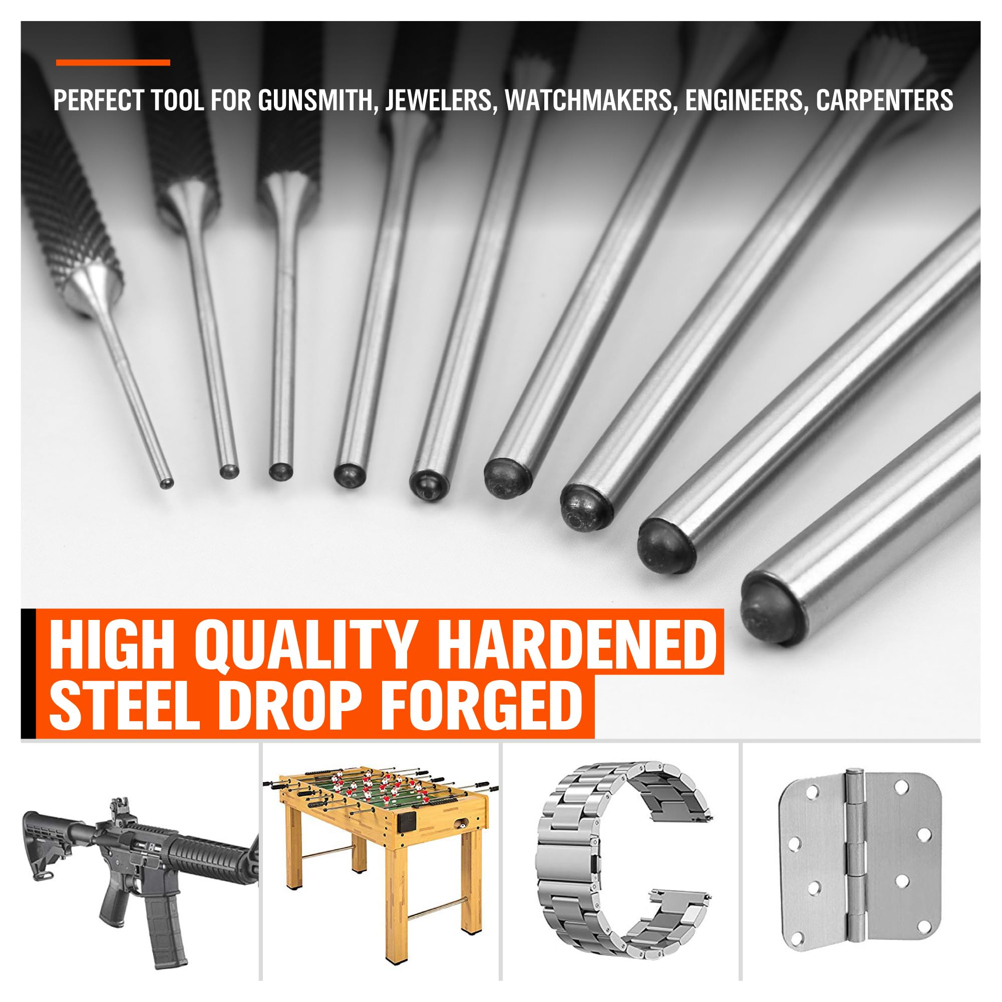 9 Pieces Roll Pin Punch Set, HORUSDY Removing Repair Tool with Holder for Automotive Watch Repair,Jewelry and Craft - Image 4