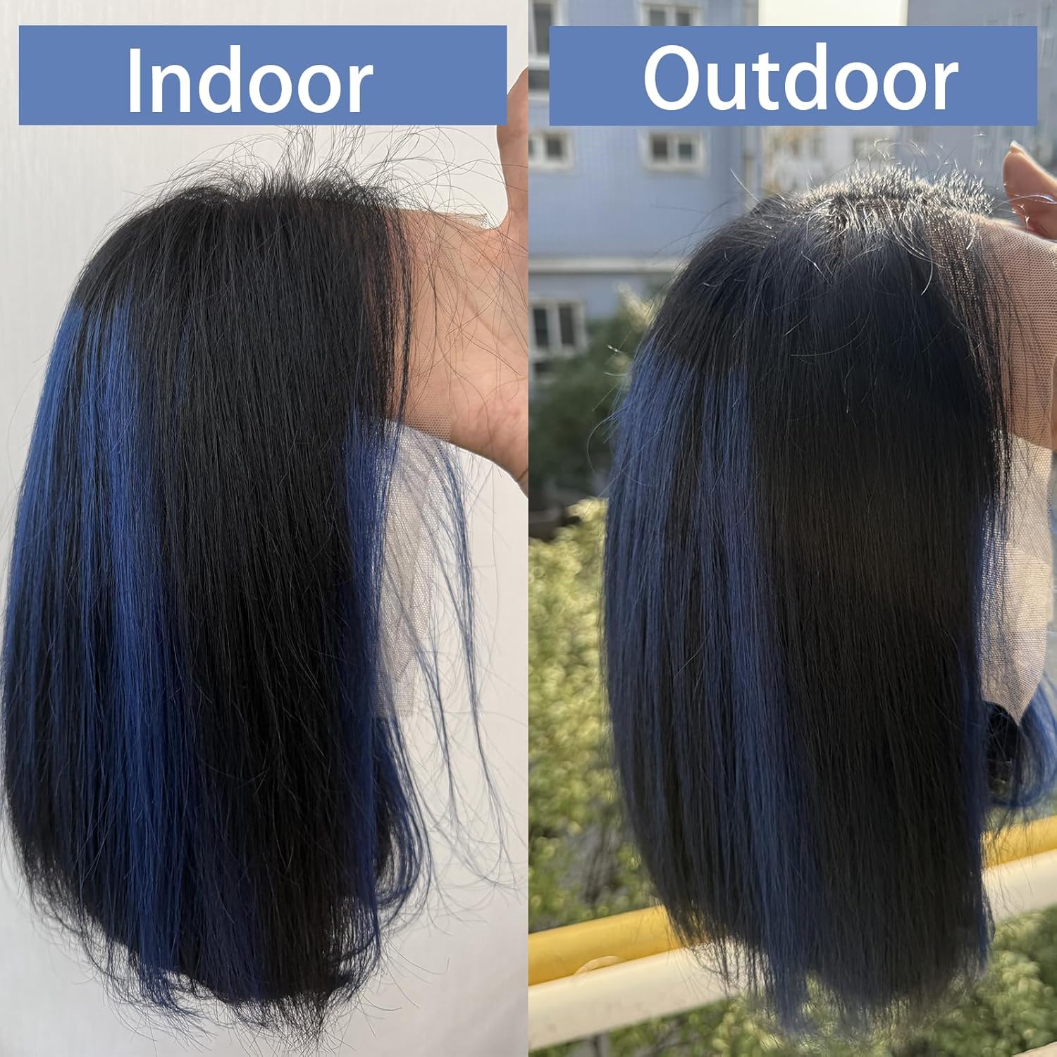 1B/Blue Lace Front Wigs Human Hair Short Straight Ombre Highlight Blue Human Hair Wig 13x4 Straight Lace Frontal Bob Wig 180% Density Blue Bob Wigs (Ombre Blue Lace Front Bob Wigs 12inch)