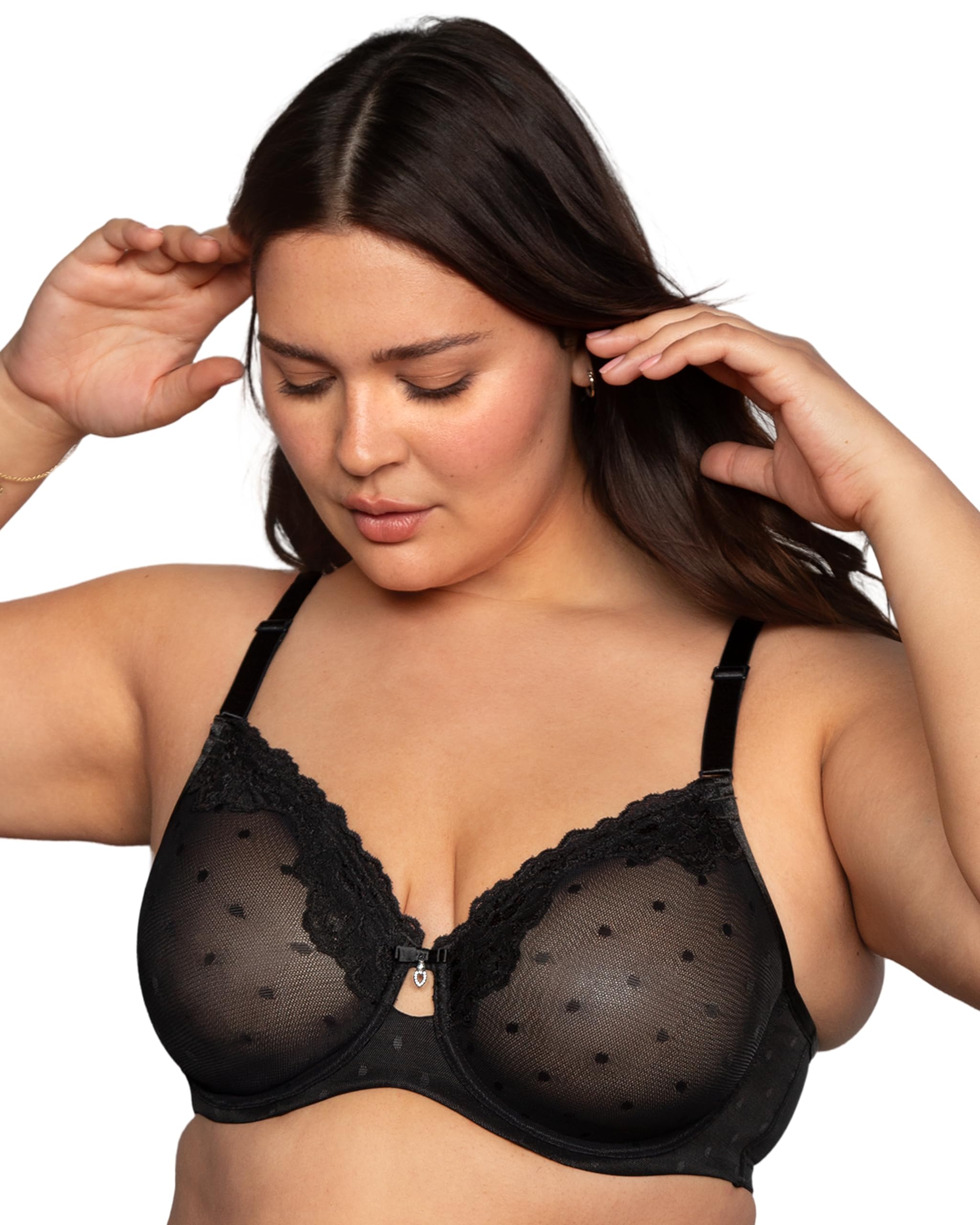 Curvy Couture Women's Sheer Whisper Full Coverage Unlined Underwire Bra, Onyx, 46C