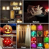 Vista 3 de Luces de disco con control remoto, iluminación inalámbrica para debajo del gabinete, funciona con pilas, luces de empuje para cocina, estante