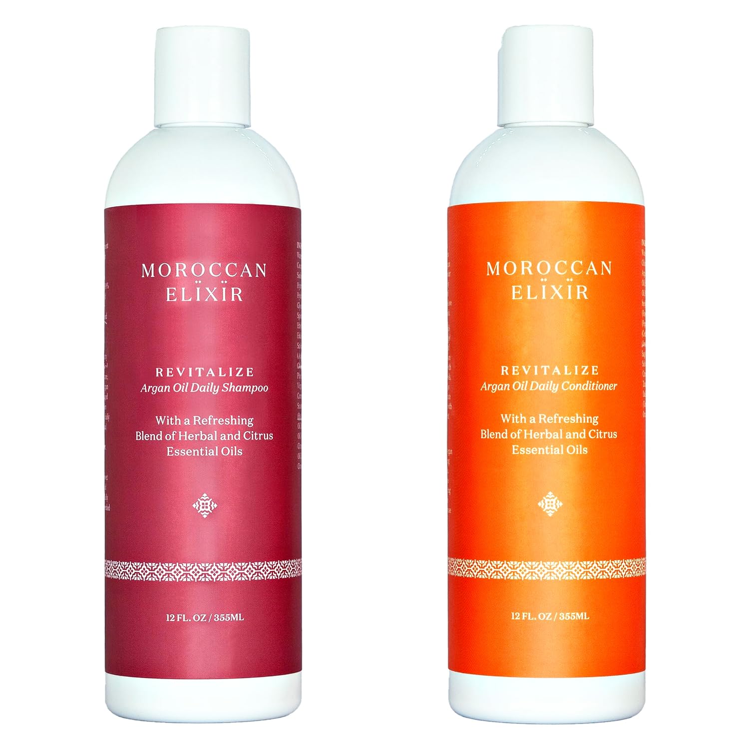 Moroccan Elixir Revitalize Hair Treatments Argan Shampoo & Conditioner Set For Woman | Enriched with Antioxidants, Minerals & Vitamin E | Suitable for All SkinType | Set of 2, 12 fl oz each