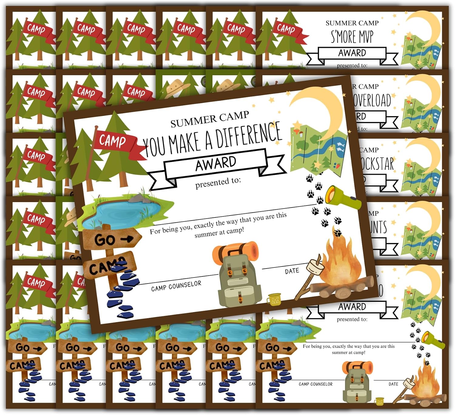 Summer Camp Camper Superlatives Awards 30pk 8.5x11” Counselor Outdoor Recreation Most Likely to Team Spirited Loudest Mentor Funny Certificate