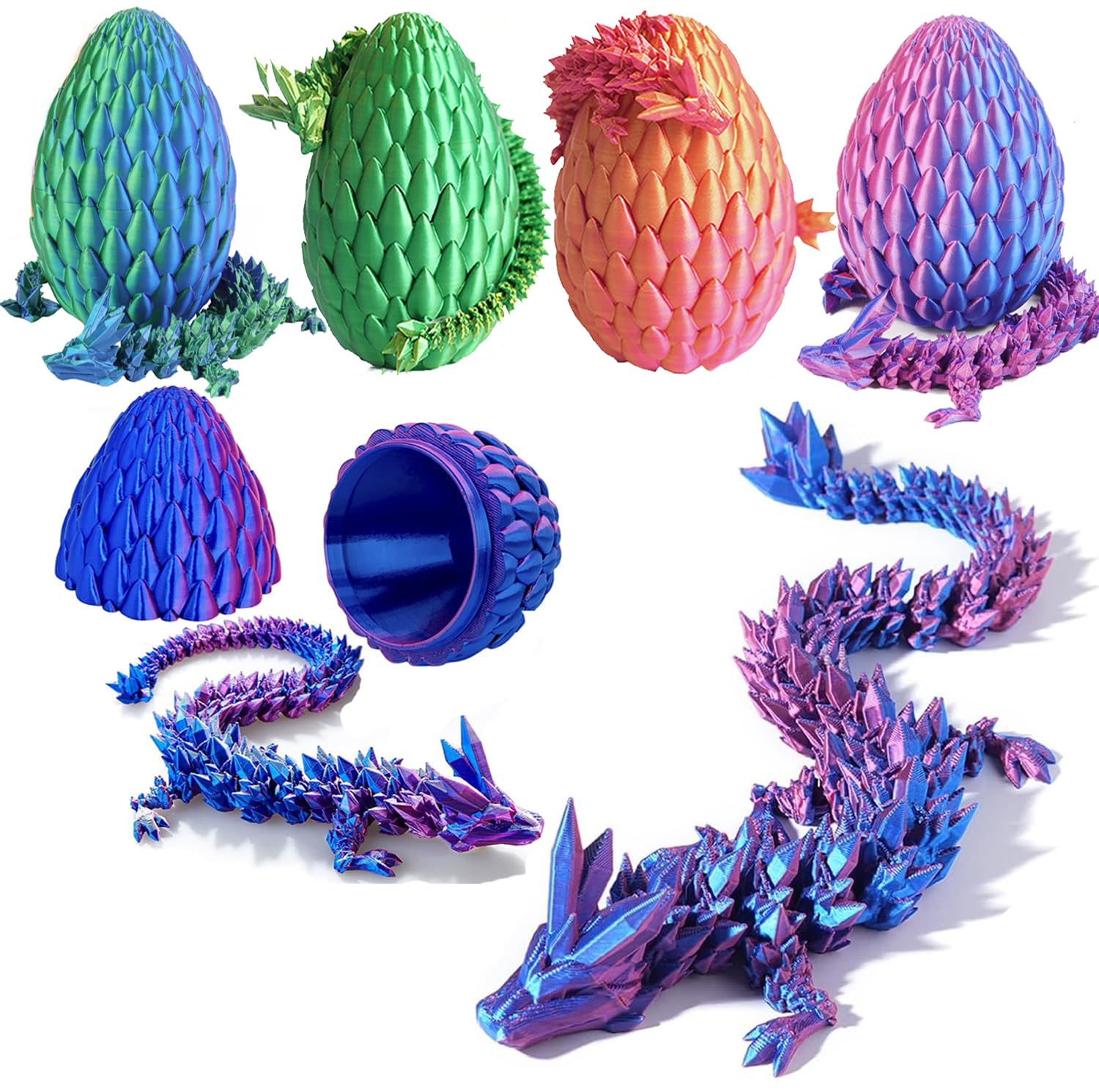 Qxbuhe 12inch 3D Printed Dragon Egg,Mystery Crystal Dragon Fidget Toys,Articulated Dragon,Home Desk Decor Easter Surprise Dinosaur Eggs,Adults Fidget Toys for Autism/ADHD (Laser Purple)