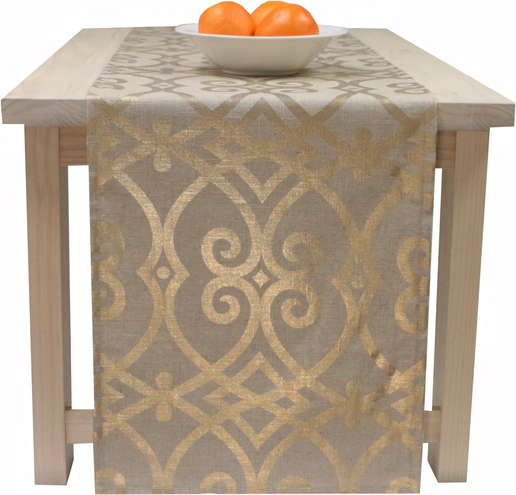 Table Runner Gold and Beige, Beige and Gold Table Runner Gold 90 Inches Long, Fall, Thanksgiving, Christmas - All Year Long Occasion Table Runner - Golden Gate (90 Inches)