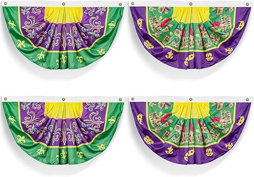 Probsin Mardi Gras - Banderines plisados con bandera de abanico de 15 x 3 pies decoraciones de Mardi Gras de Nueva Orleans suministros de fiesta de