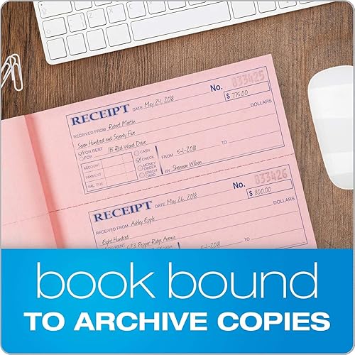Miniatura 4 de Adams Libro de recibos de dinero y alquiler, 3 partes, sin carbono, blancocanariorosa, 7 58 pulgadas x 10 78 pulgadas, 100 juegos por libro (TC1182)
