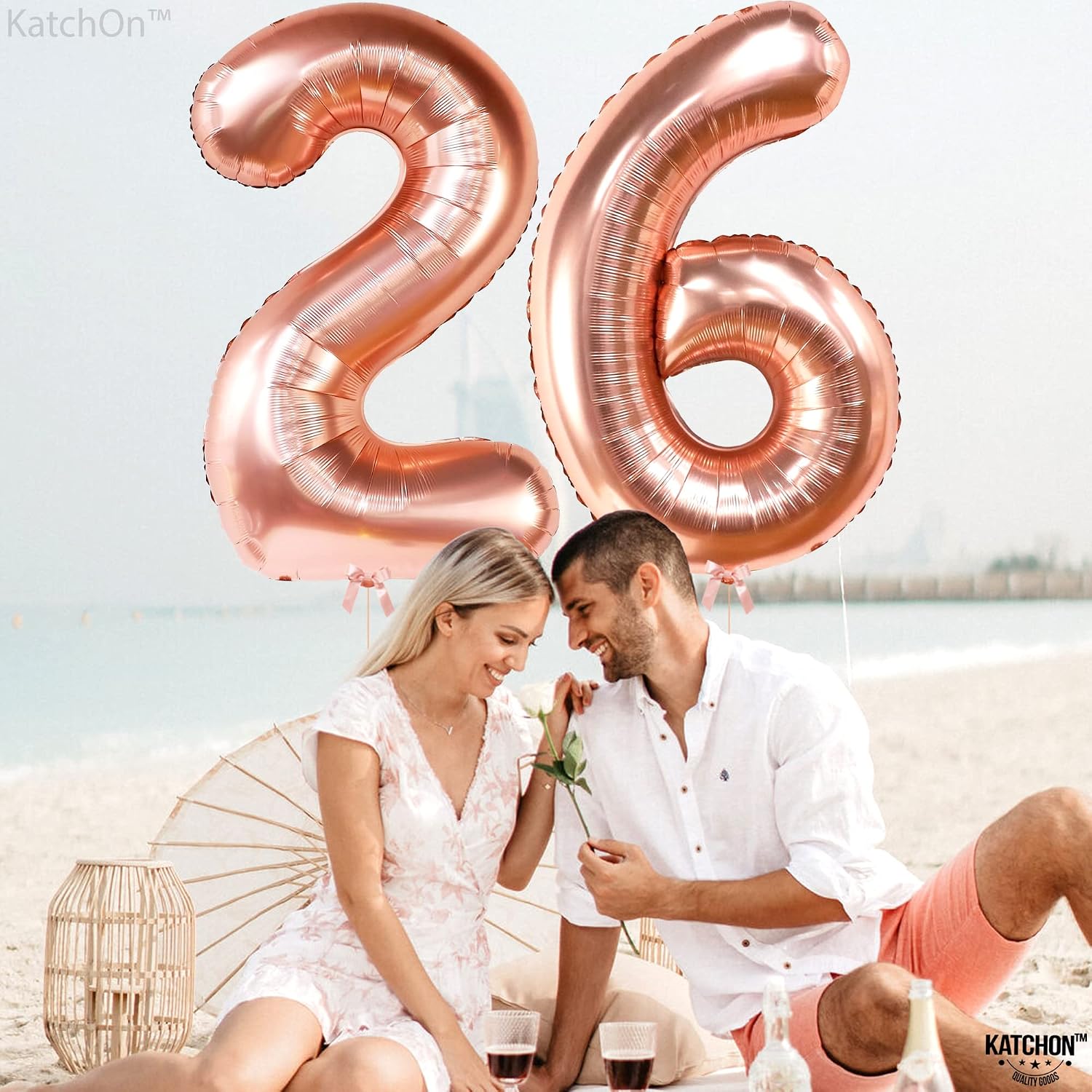 KatchOn Giant 40 Inch Rose Gold 26 Balloon Number - 2 Pack, Helium Supported, Reusable, Self Sealing, Perfect for 26th Birthday Decorations for Women and Girls