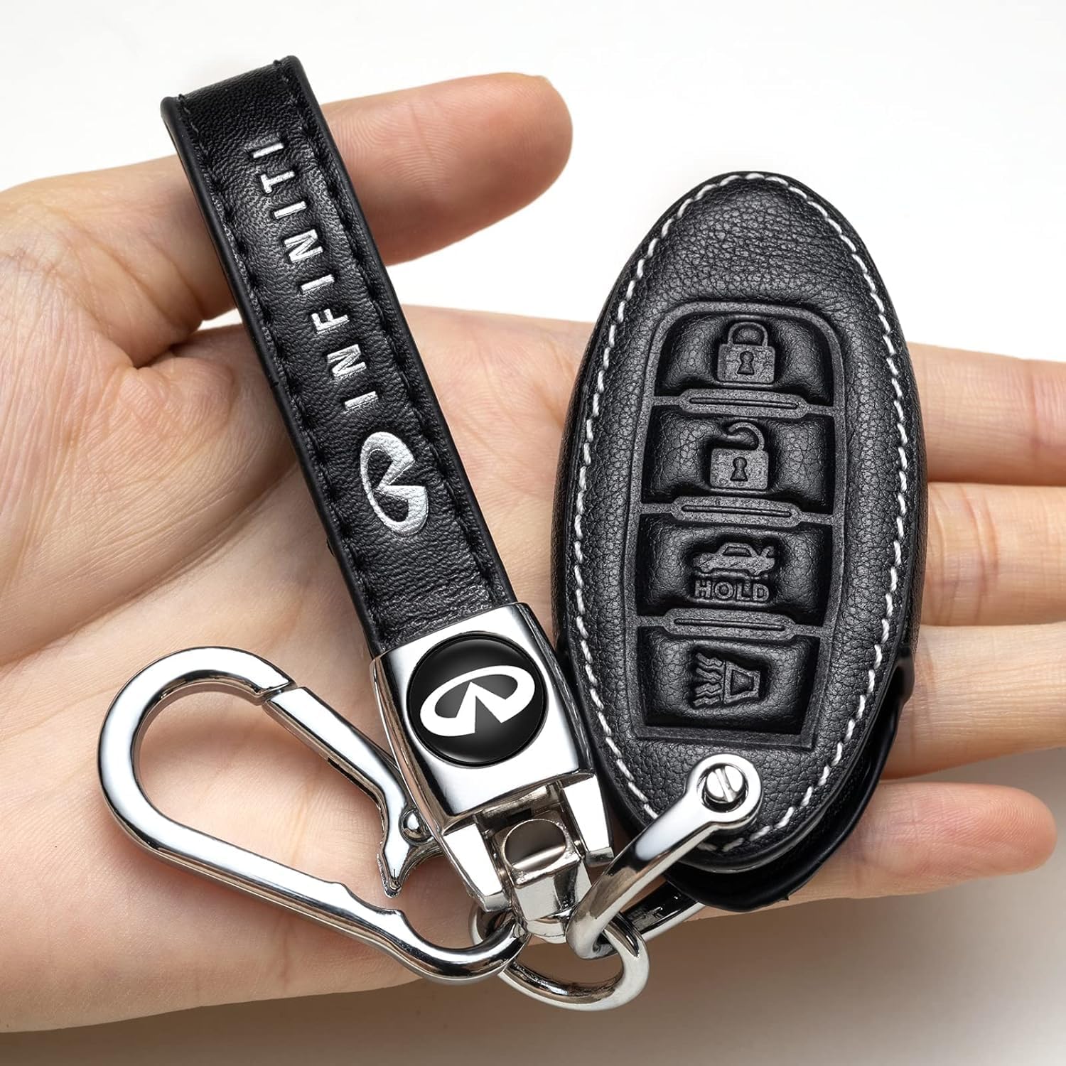 Leather Car Keychains, Car Keychain Ring Accessories,for Infiniti QX50 Q50 Q70 Q70L Q60 QX30 QX60 QX80 Series Home Gifts Keyrings Black - Image 3
